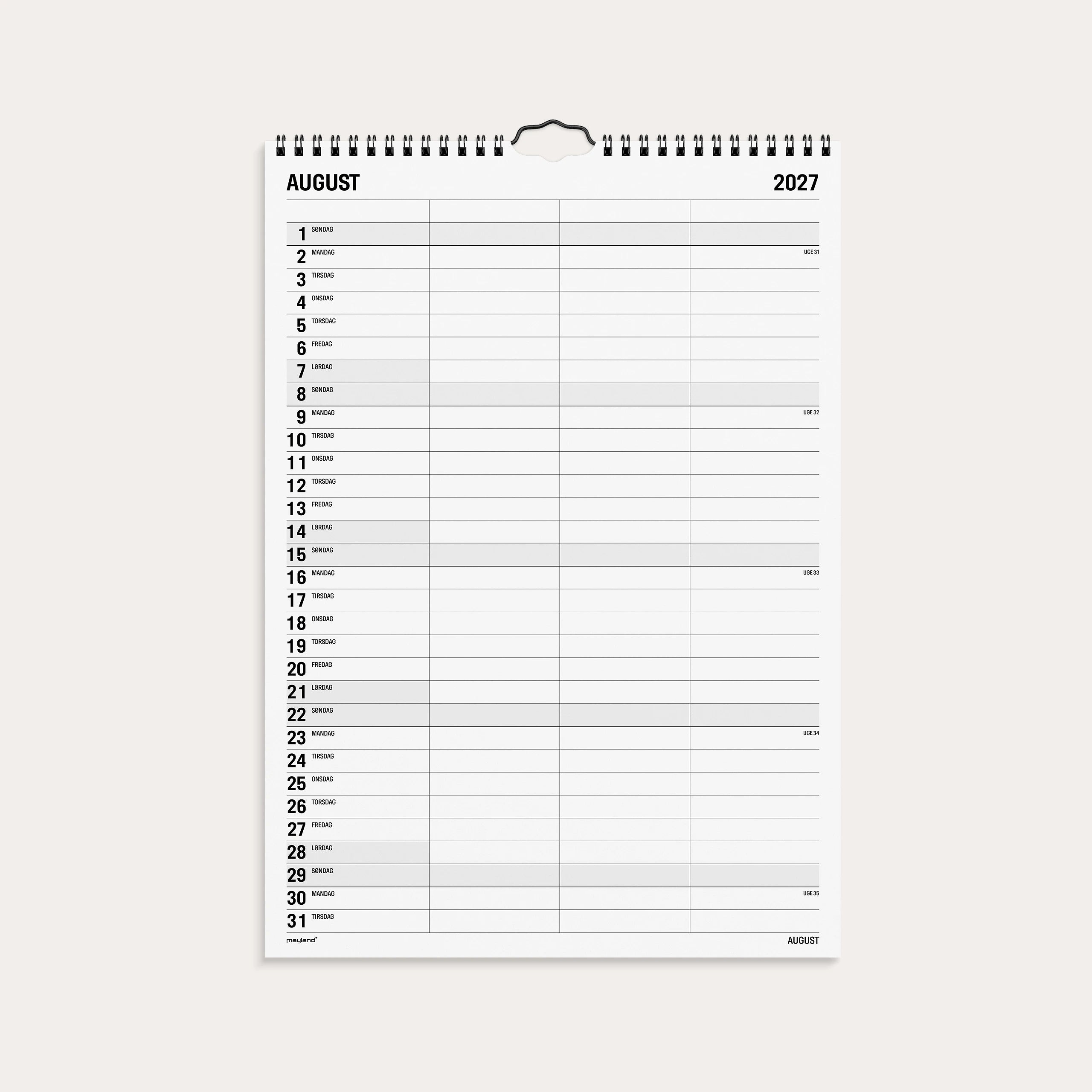 Familiekalender Black and white 3 kol. 2027