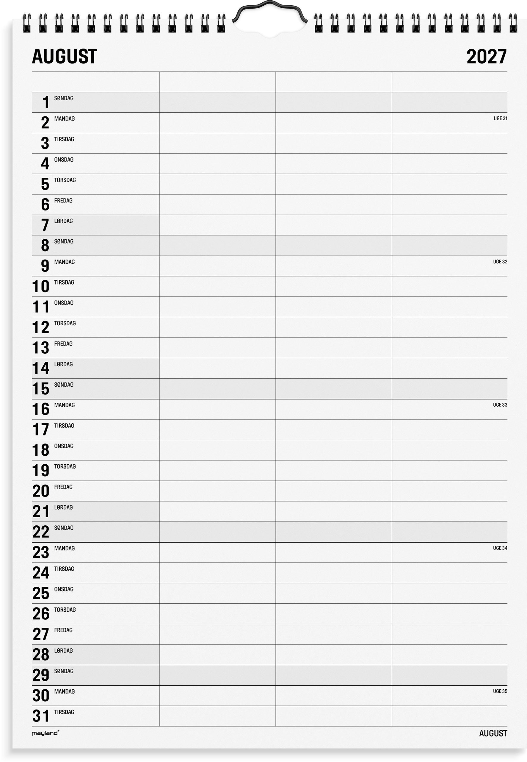 Familiekalender Black and white 3 kol. 2027