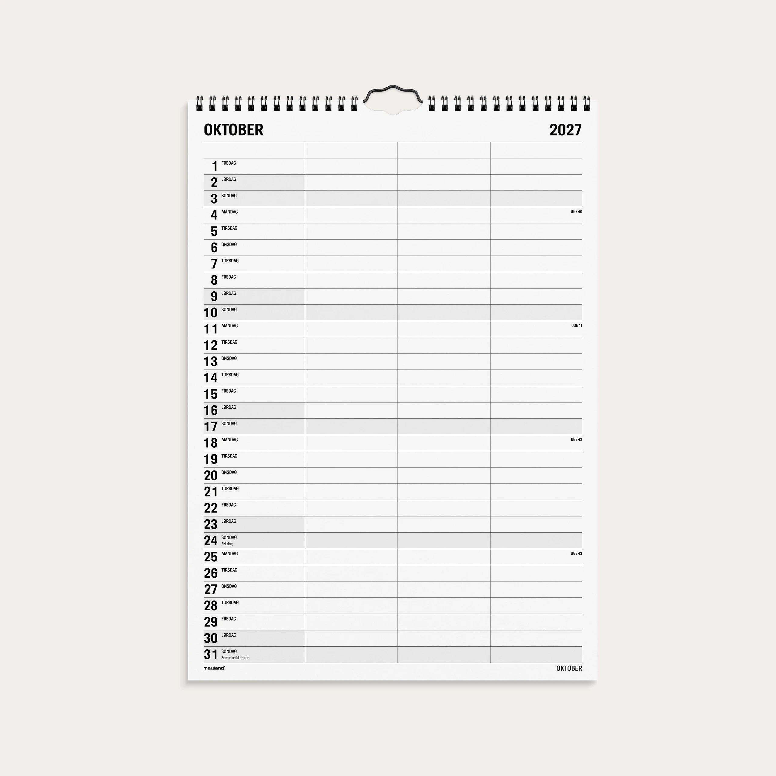 Familiekalender Black and white 3 kol. 2027