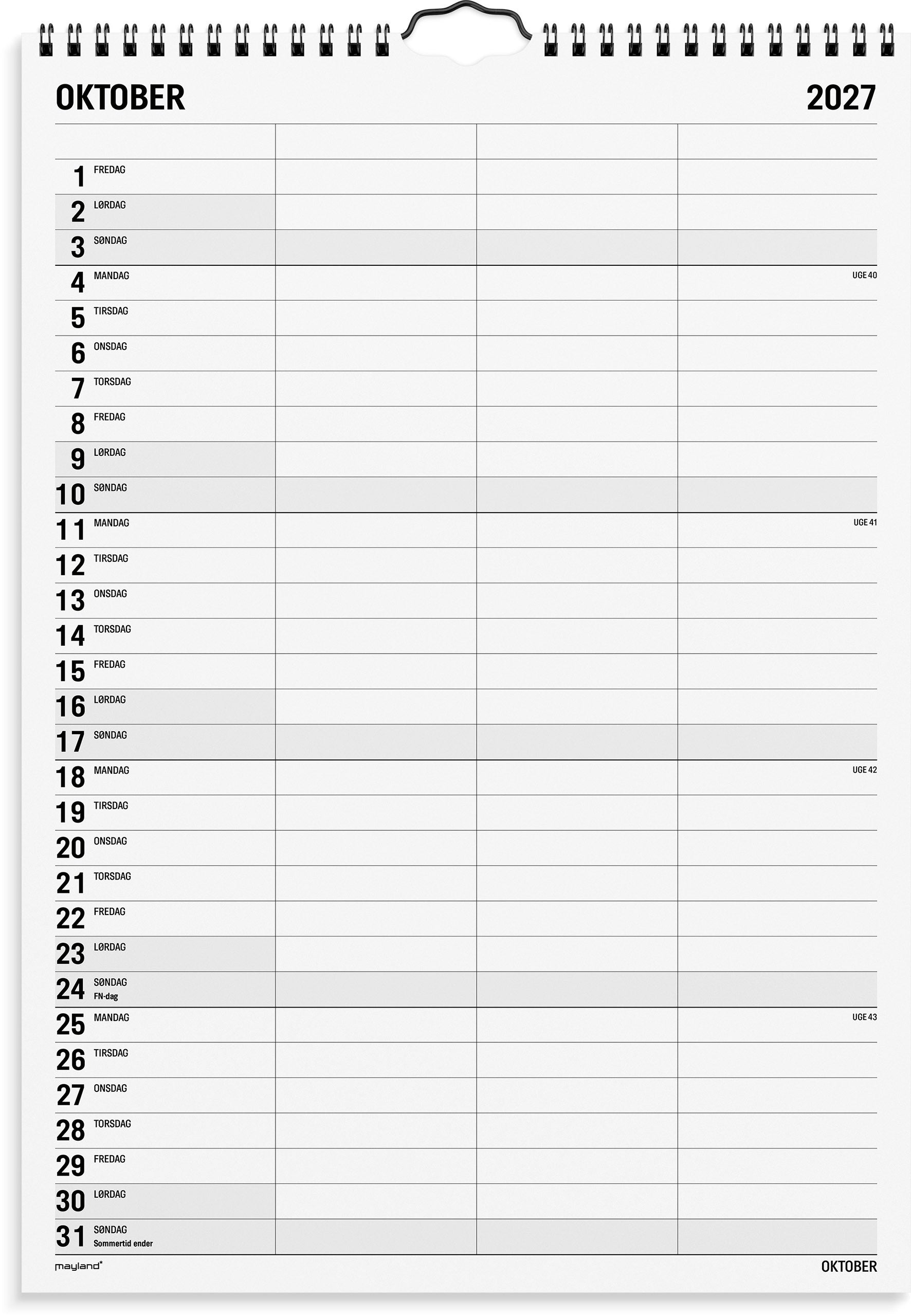 Familiekalender Black and white 3 kol. 2027
