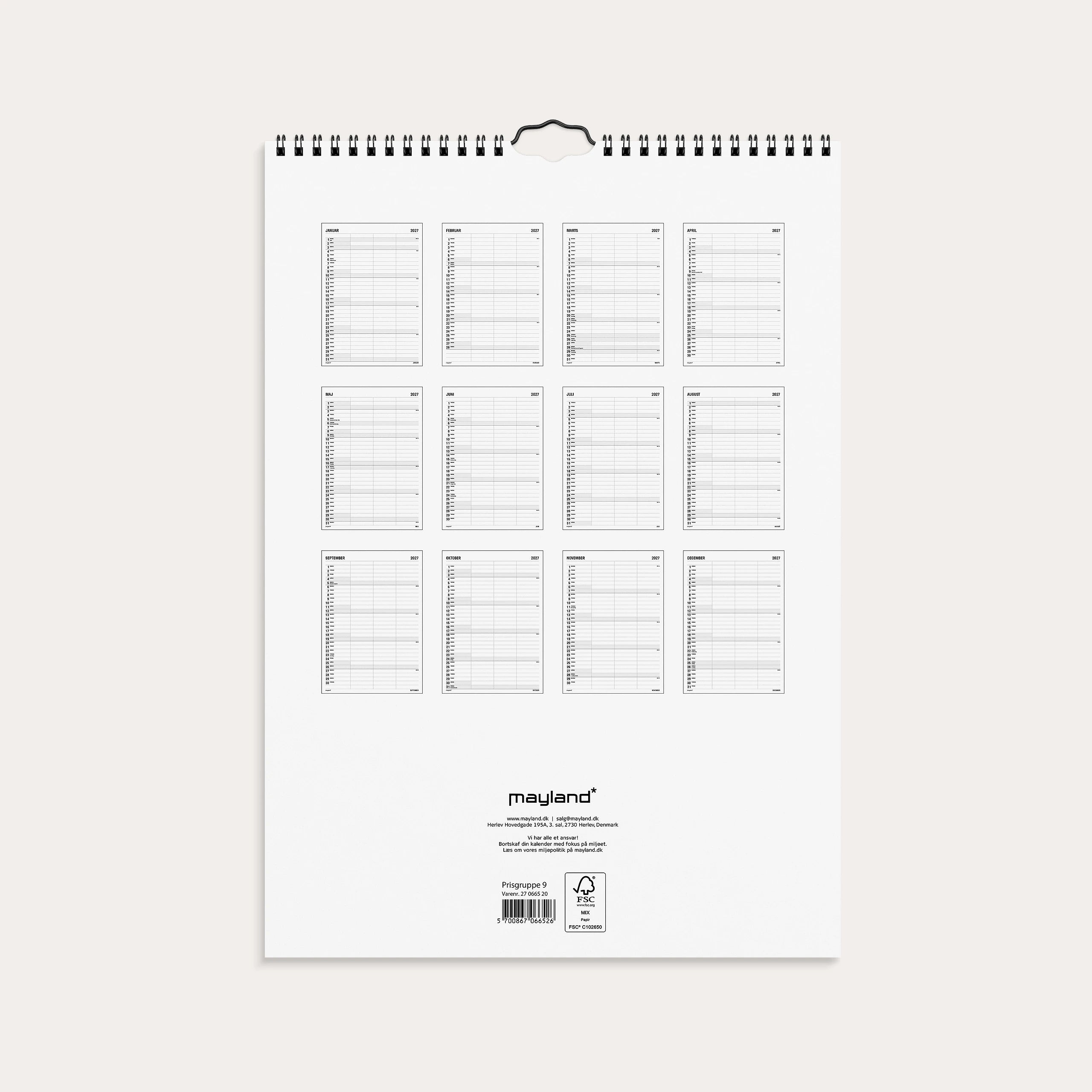 Familiekalender Black and white 3 kol. 2027