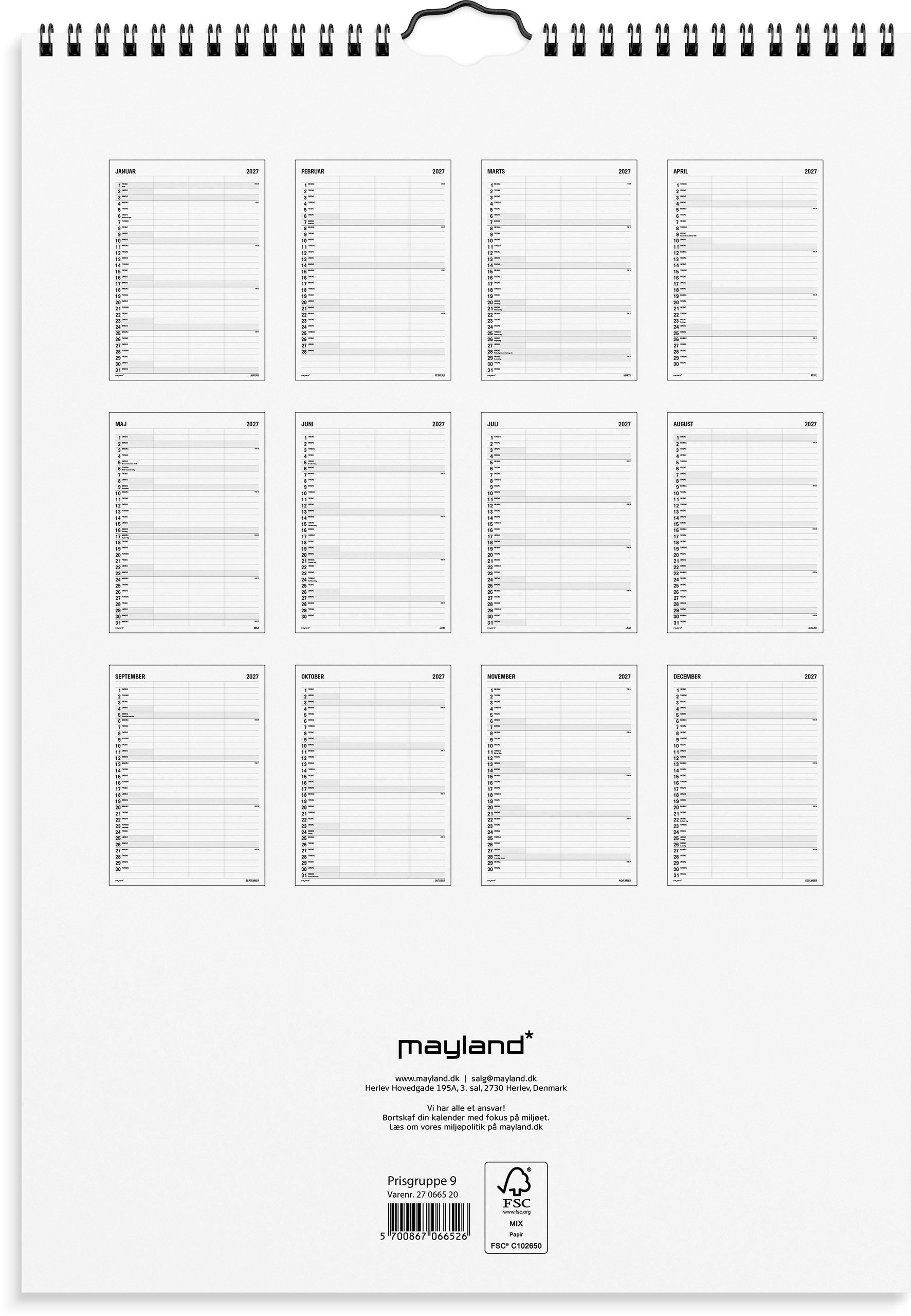 Familiekalender Black and white 3 kol. 2027