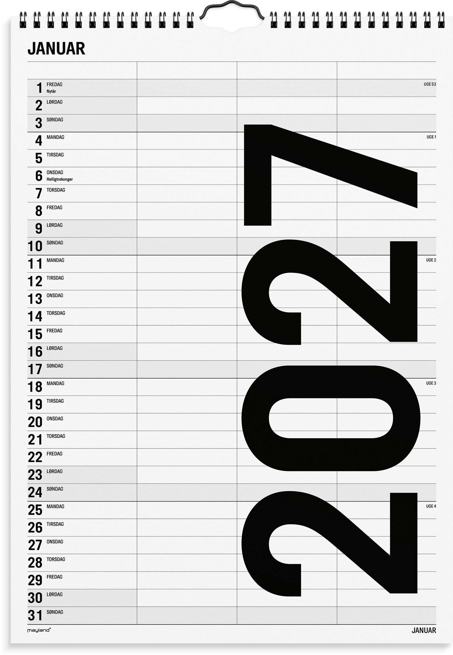 Familiekalender Black and white 3 kol. 2027