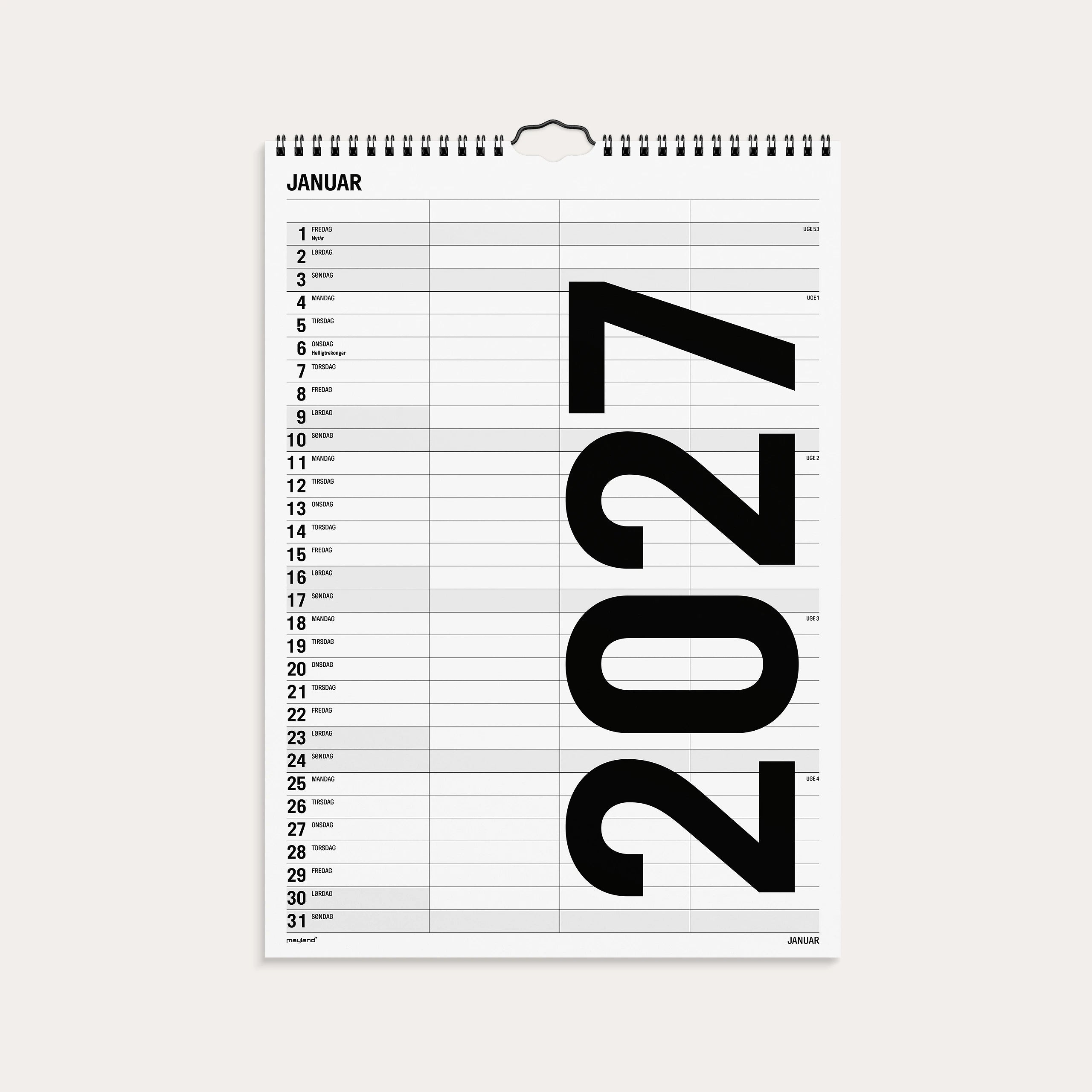 Familiekalender Black and white 3 kol. 2027