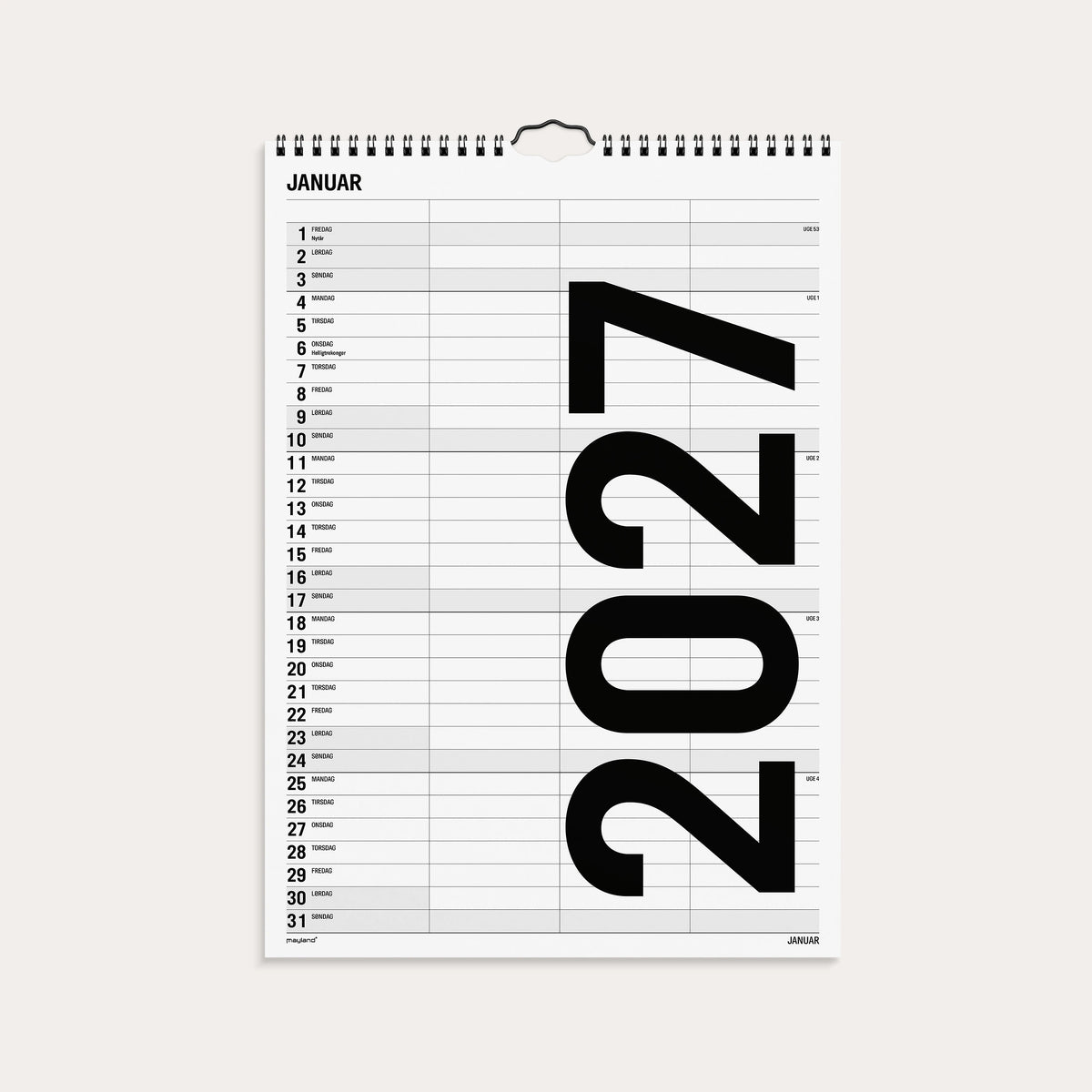 Familiekalender Black and white 3 kol. 2027