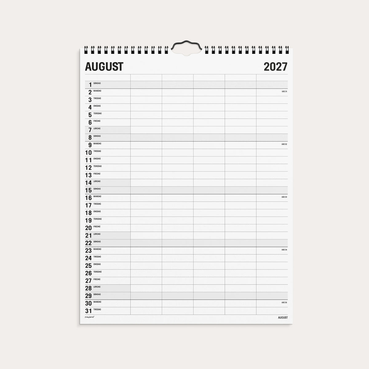 Familiekalender Black and white 5 kol. 2027