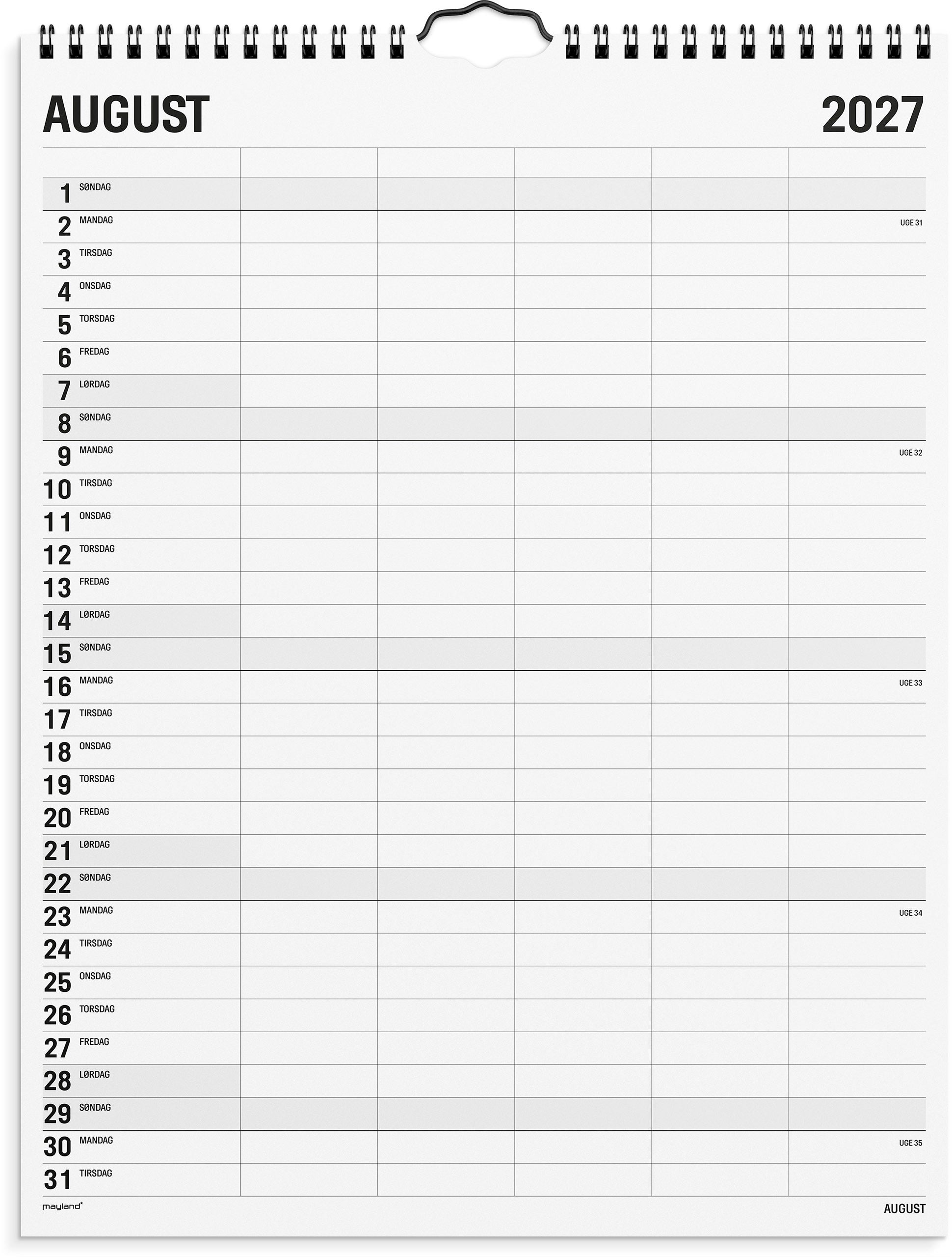 Familiekalender Black and white 5 kol. 2027