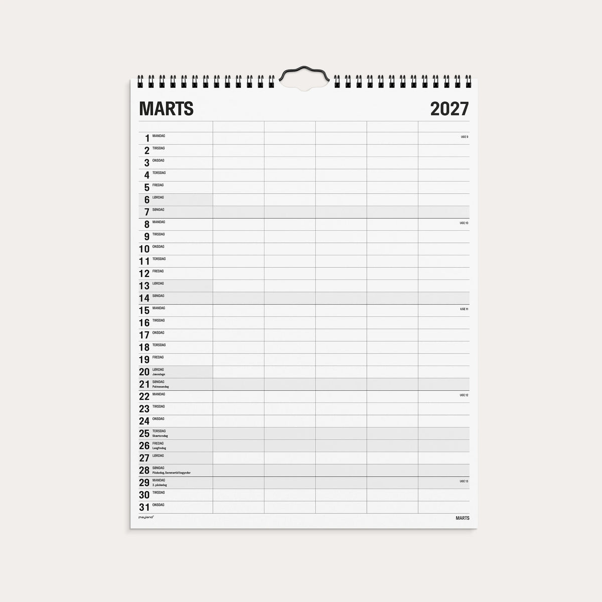 Familiekalender Black and white 5 kol. 2027