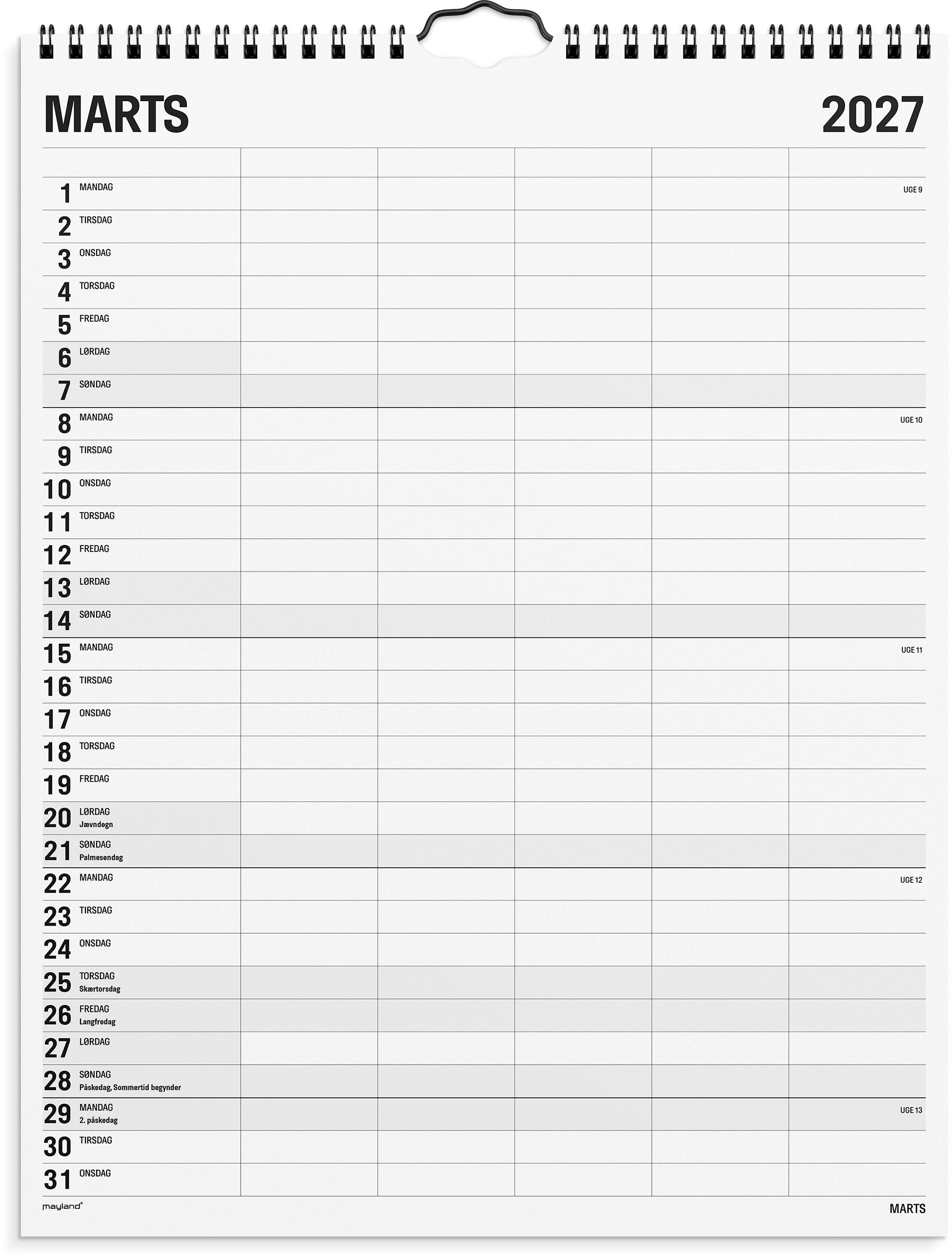 Familiekalender Black and white 5 kol. 2027