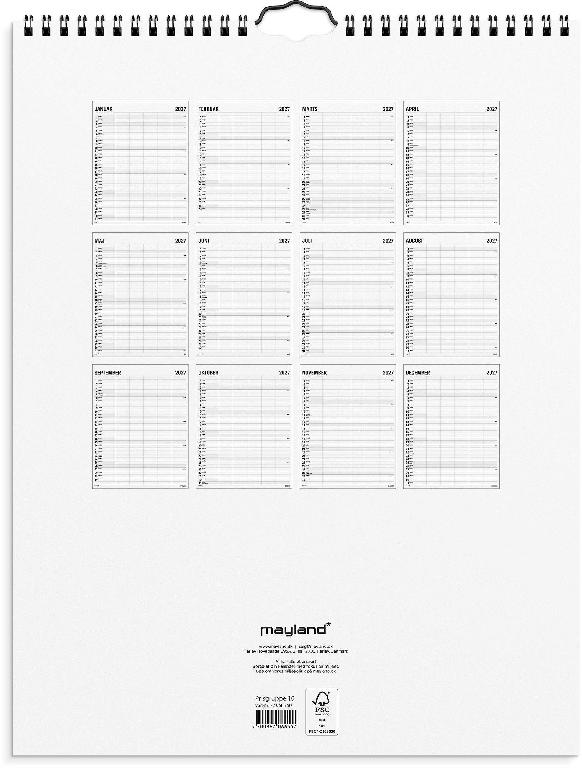 Familiekalender Black and white 5 kol. 2027