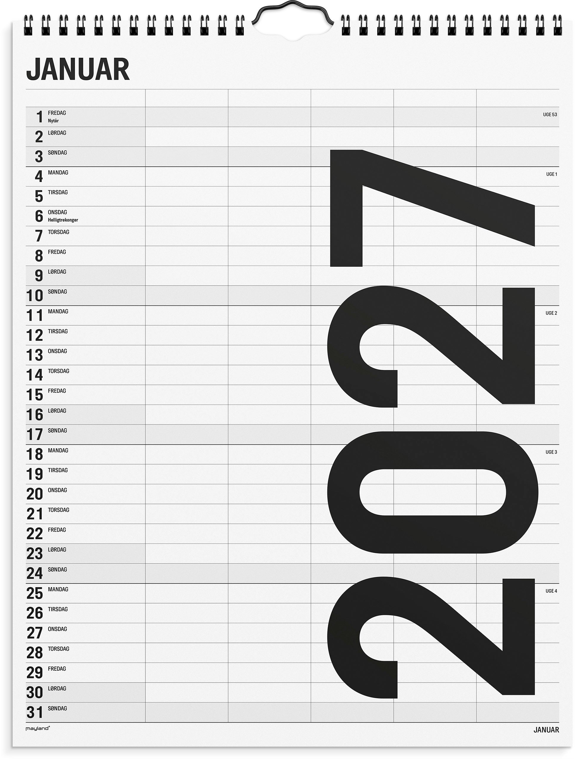 Familiekalender Black and white 5 kol. 2027
