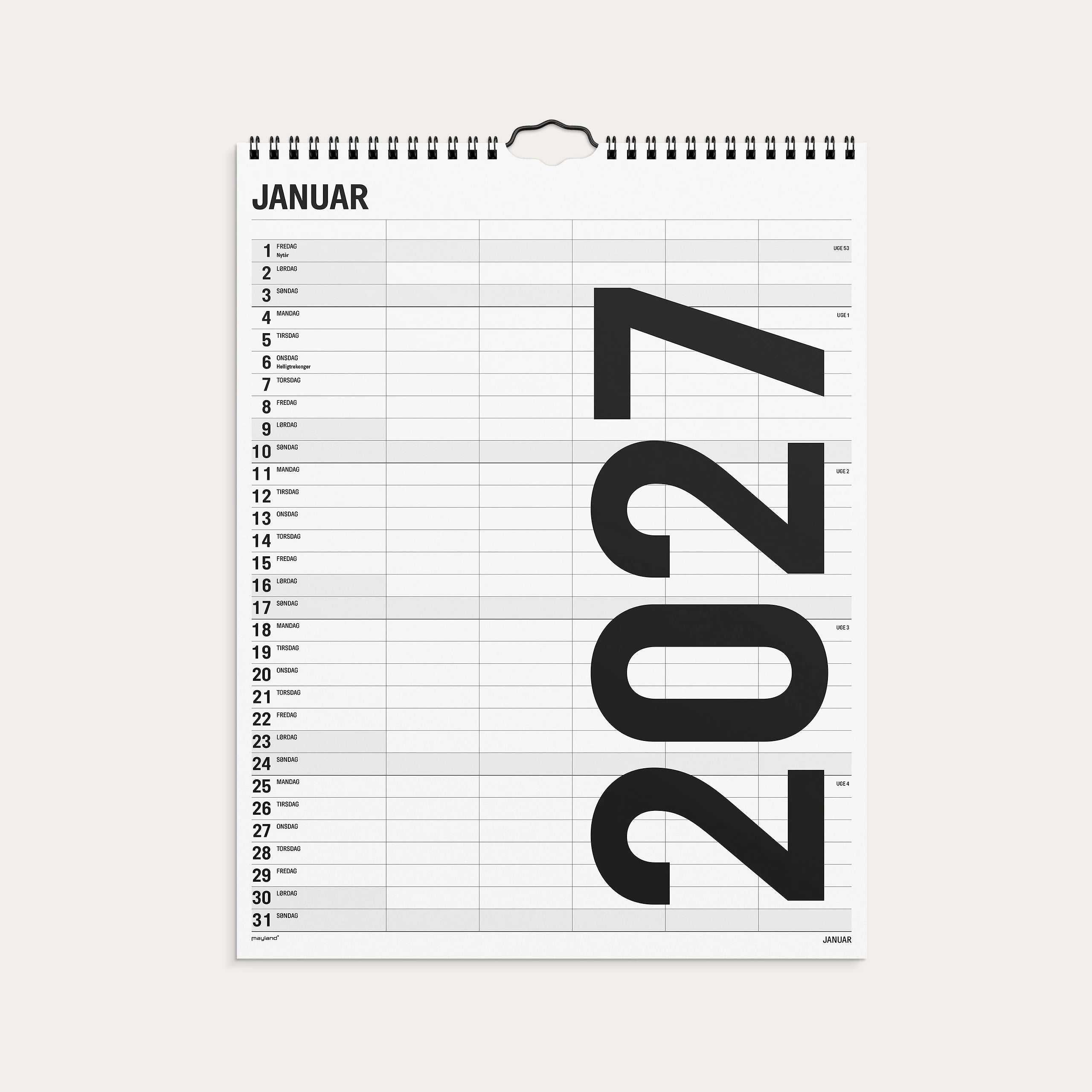 Familiekalender Black and white 5 kol. 2027