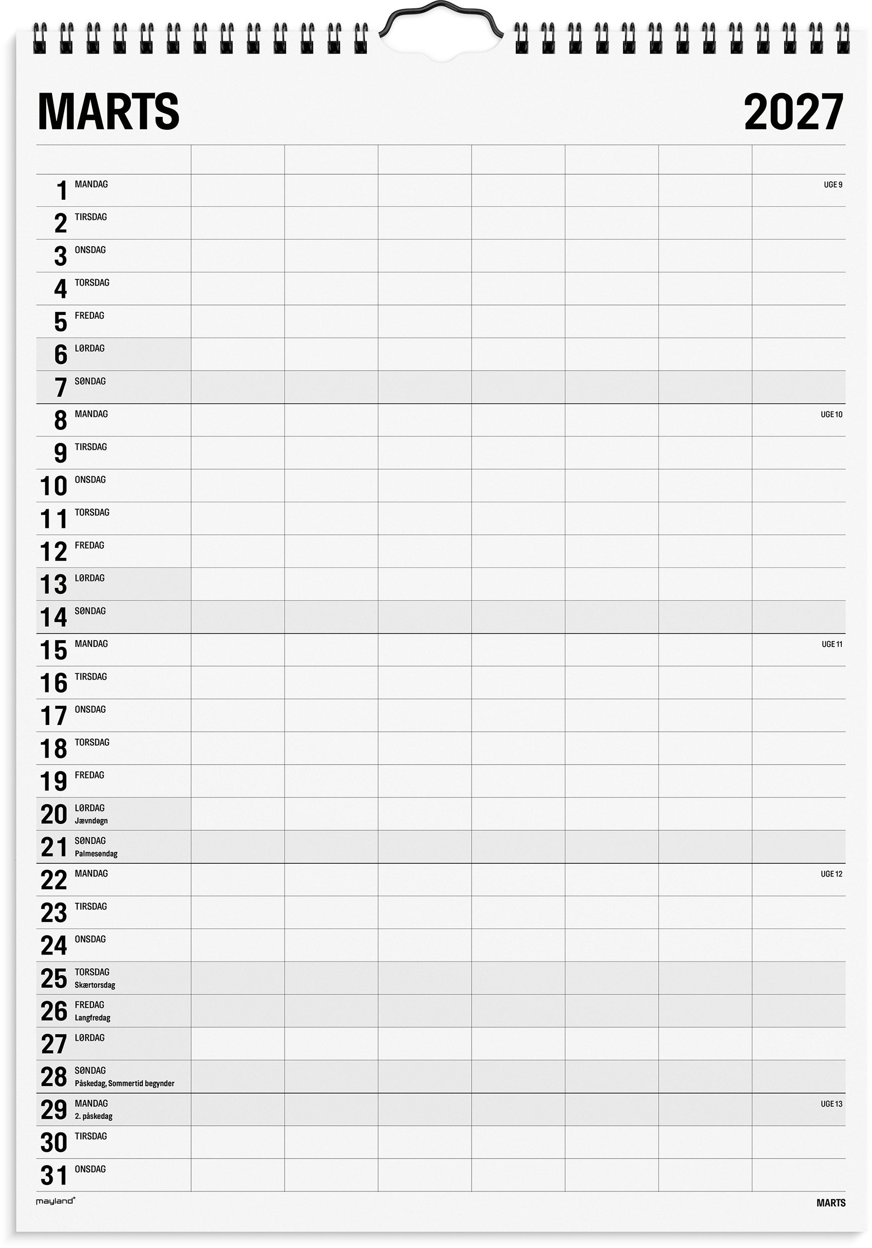 Familiekalender Black and white 7 kol. 2027