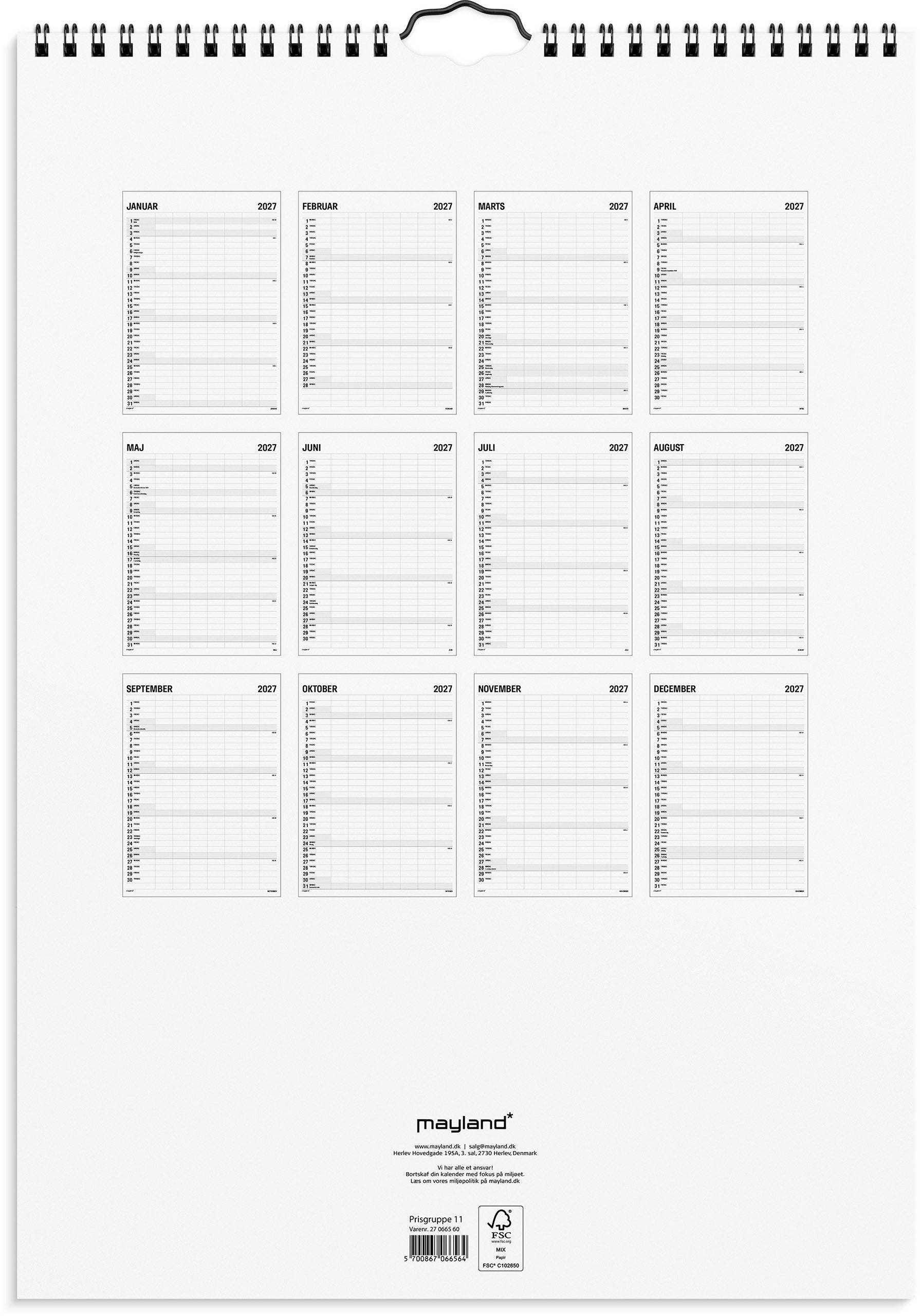 Familiekalender Black and white 7 kol. 2027