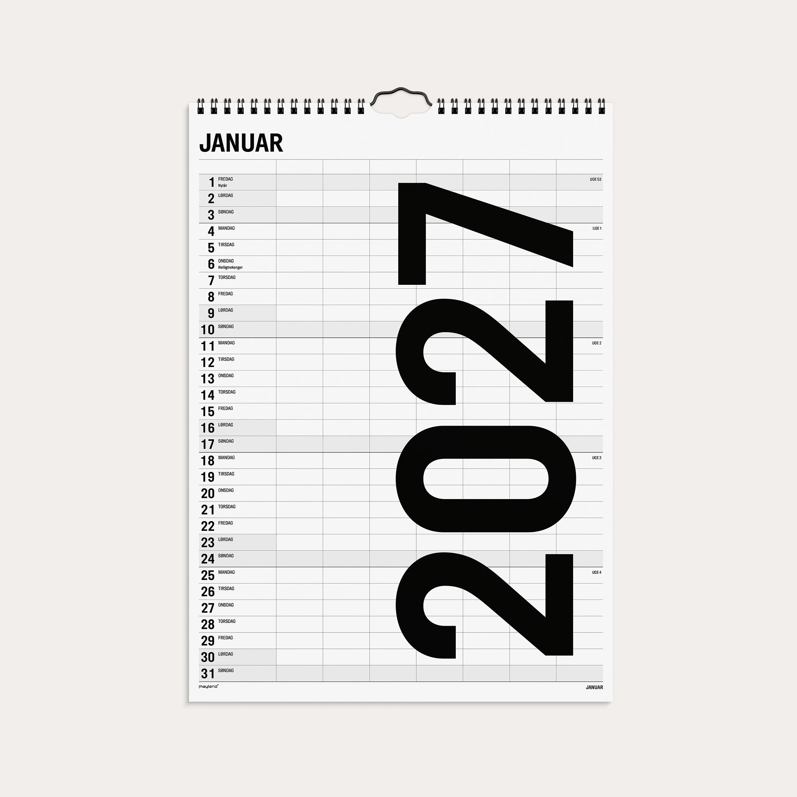 Familiekalender Black and white 7 kol. 2027