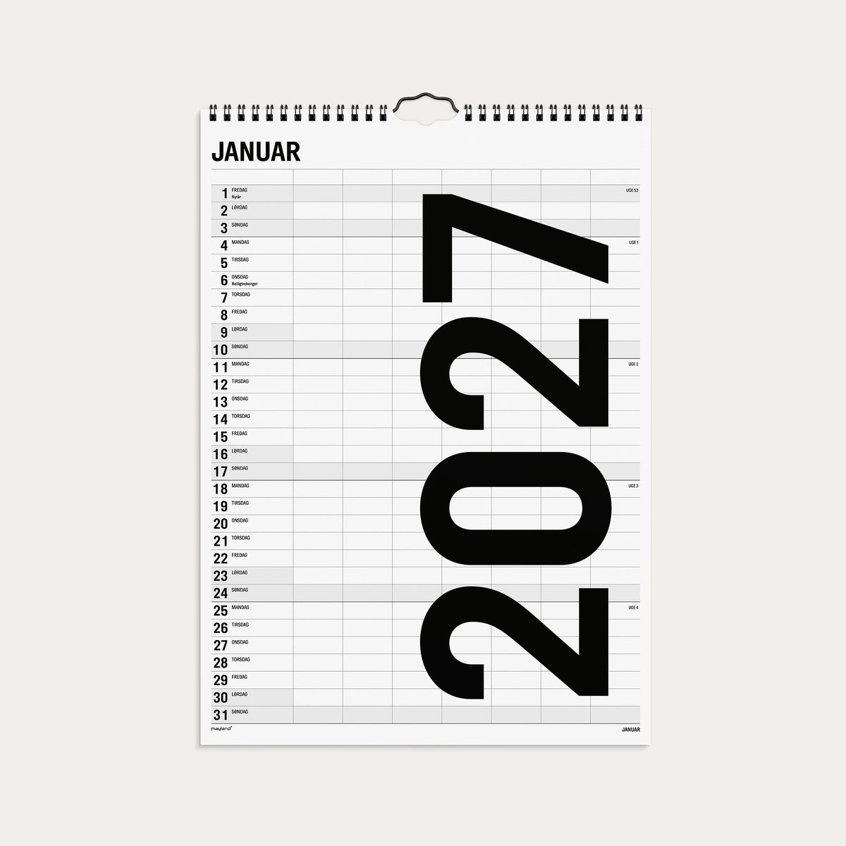 Familiekalender Black and white 7 kol. 2027
