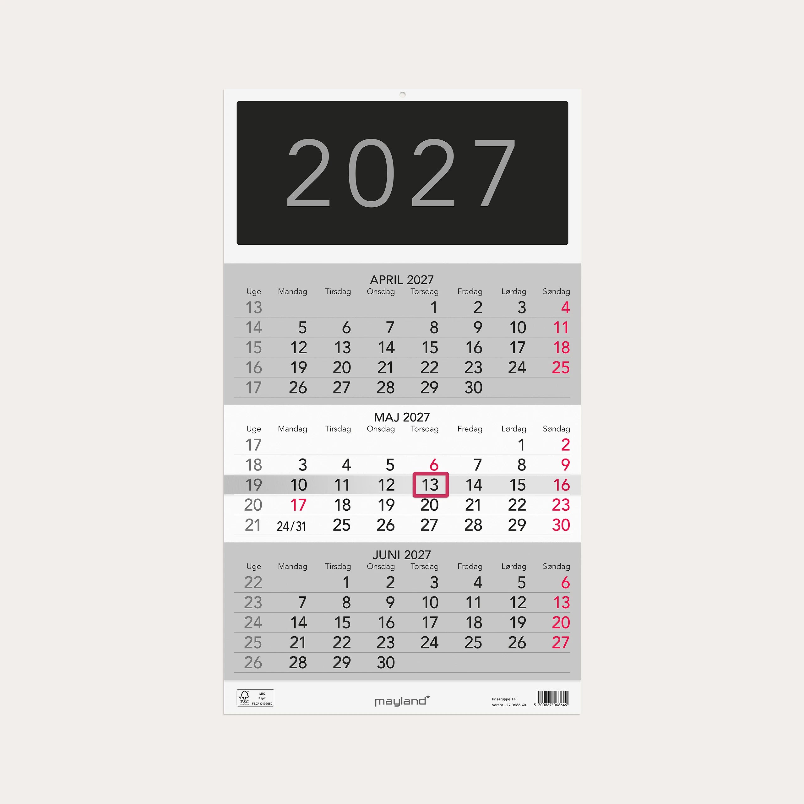 Vægkalender Triplanner 2027