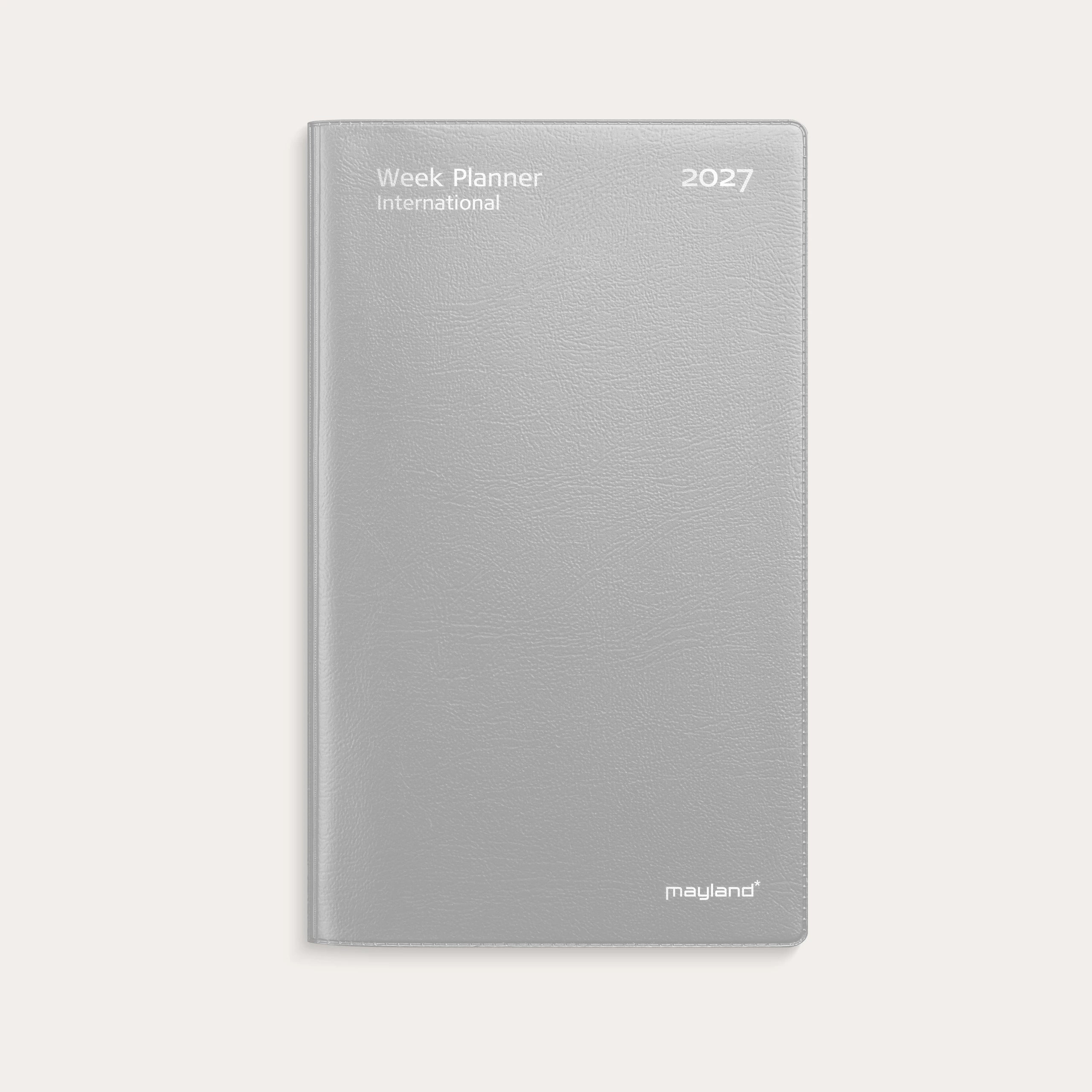 Week Planner International tværformat sølv vinyl 2027