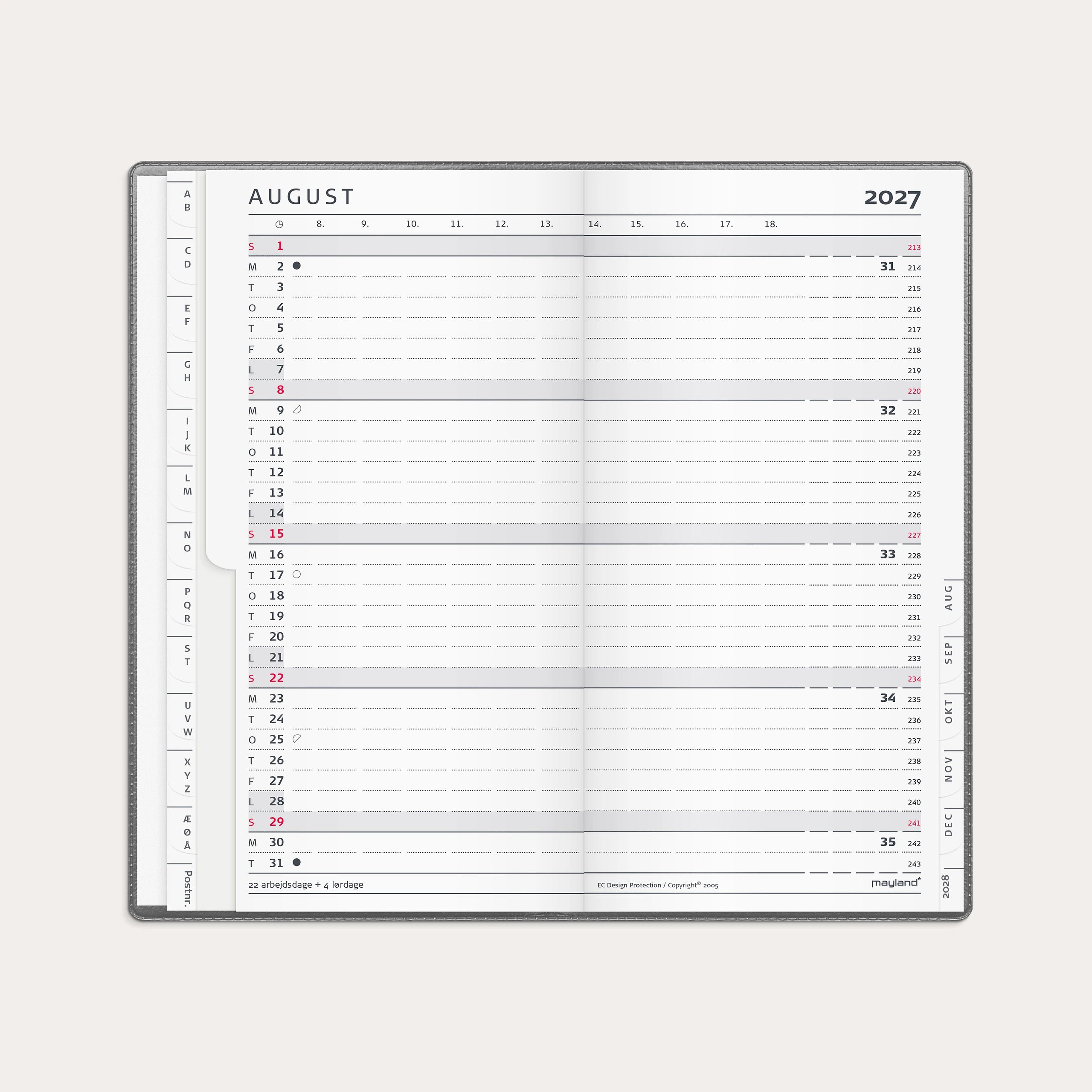 Index Planner månedskalender mørkegrå PP-plast 2027