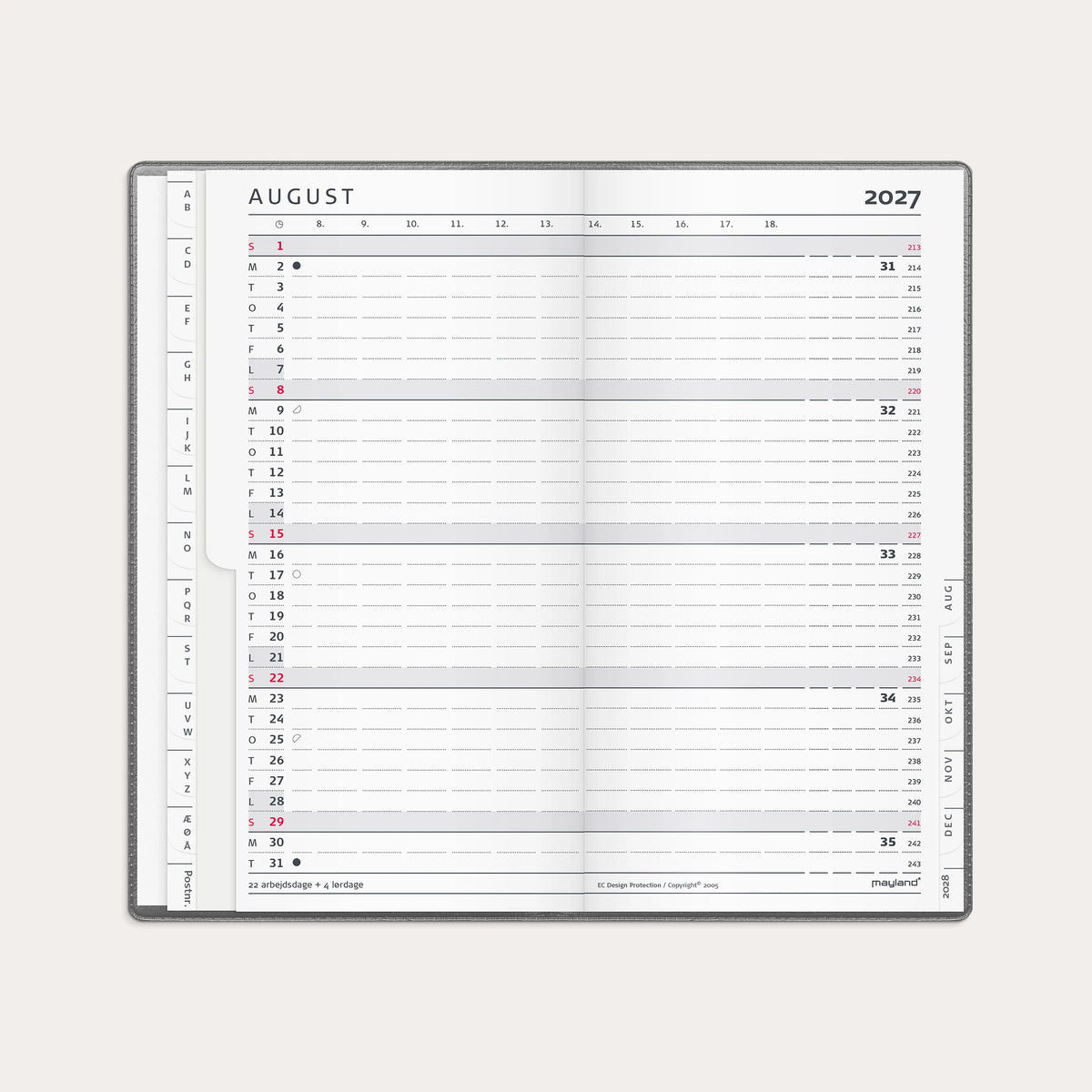 Index Planner månedskalender mørkegrå PP-plast 2027