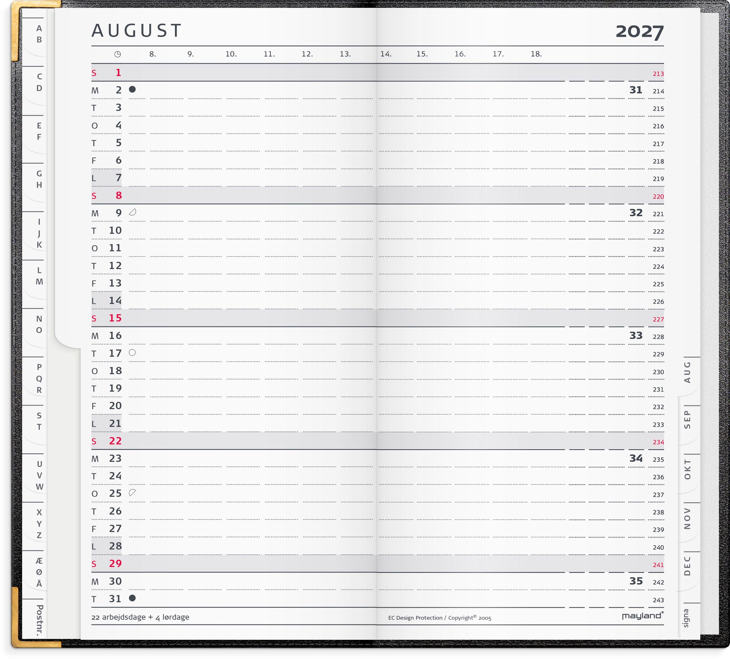 Index Planner månedskalender sort skind 2027