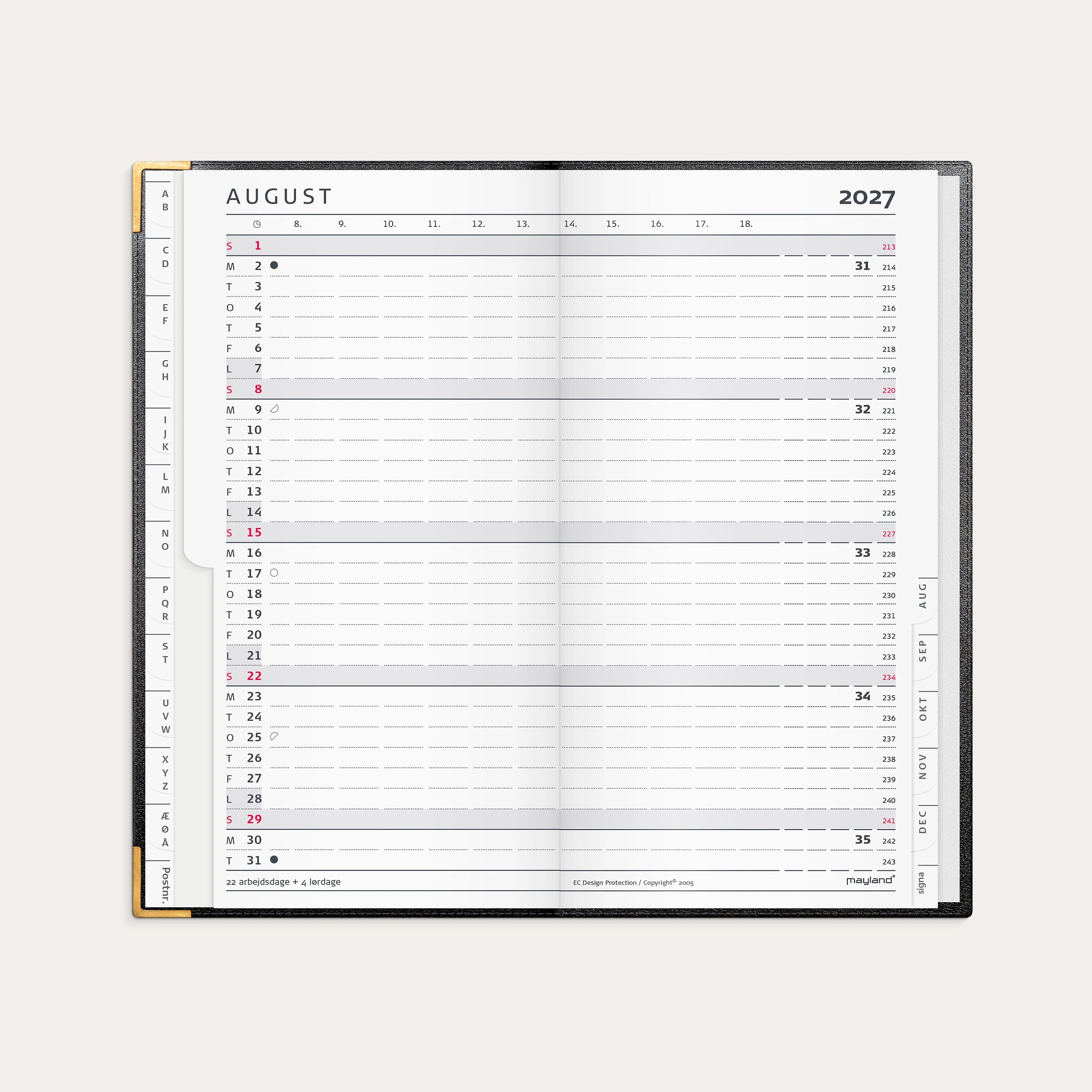 Index Planner månedskalender sort skind 2027