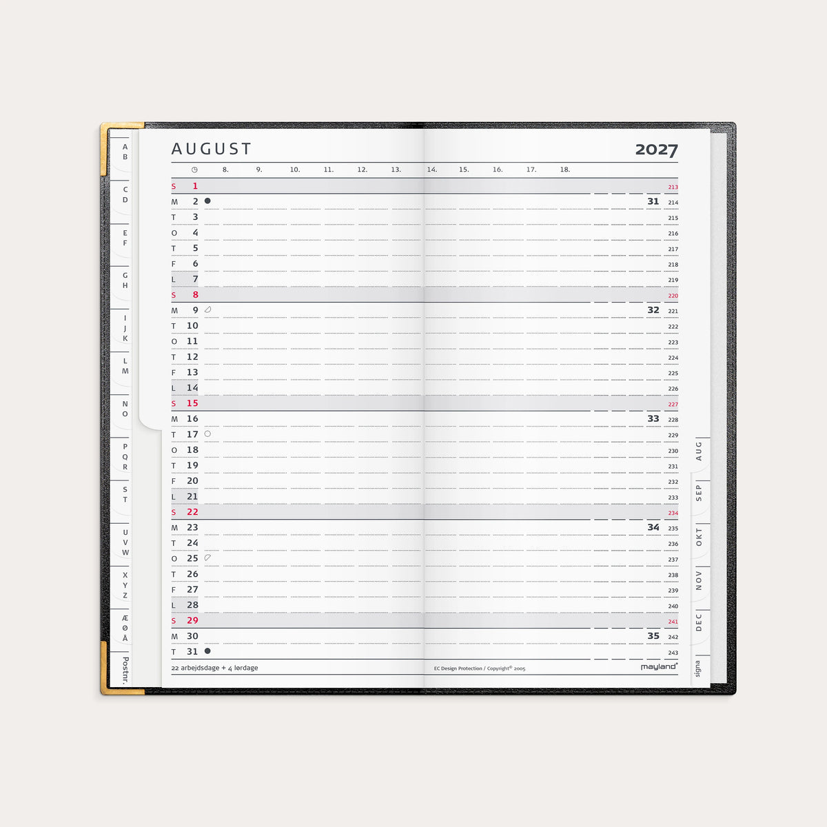 Index Planner månedskalender sort skind 2027
