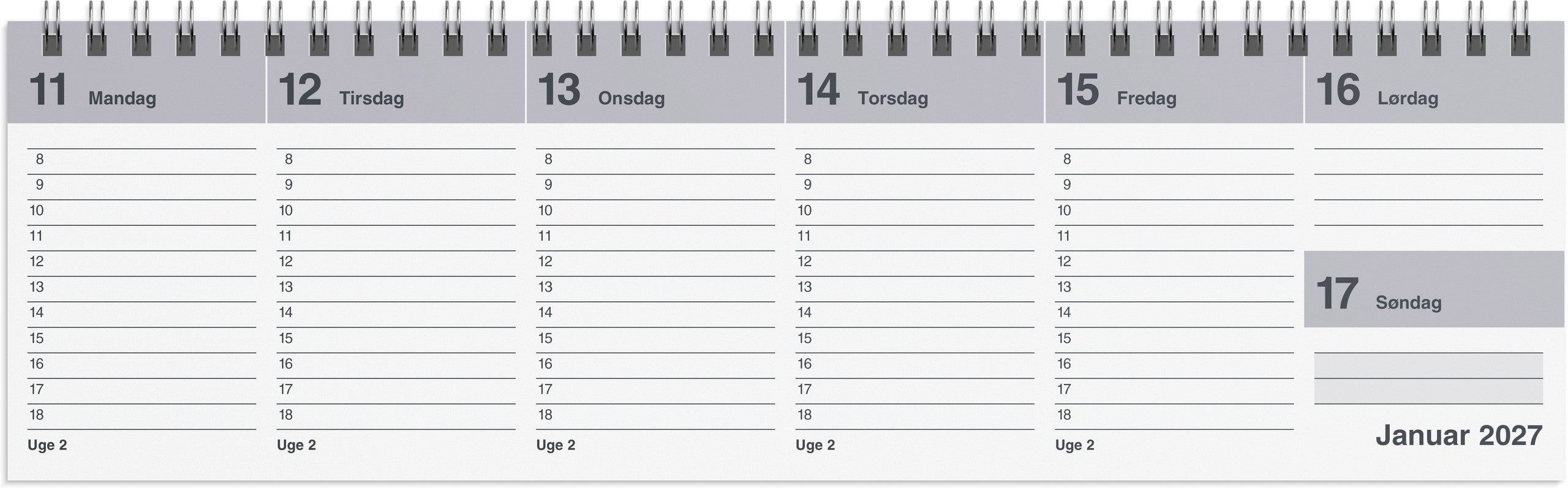 Dag-uge bordkalender grå PP-plast 2027