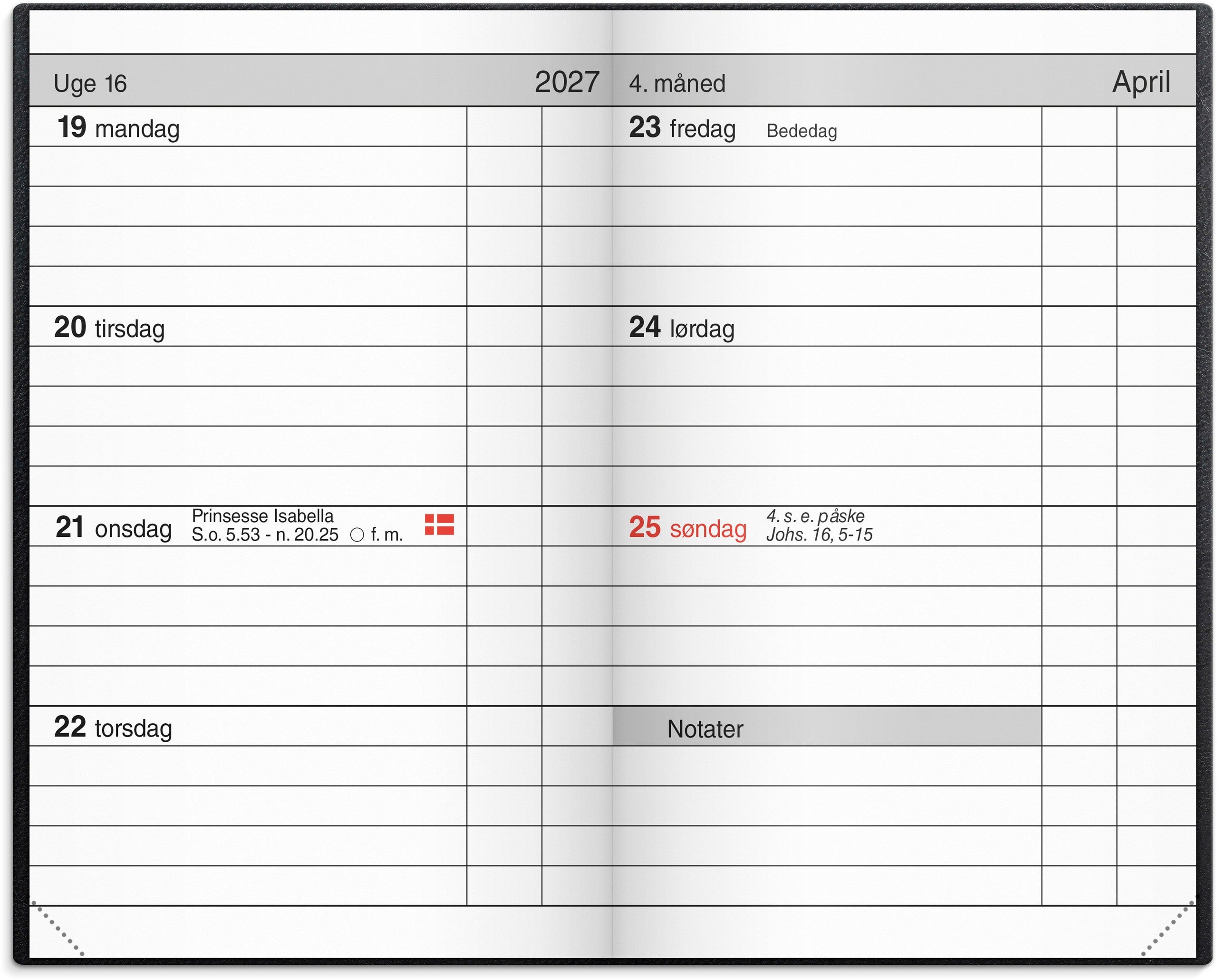 Lommekalender uge sort kunstskind indbundet 2027