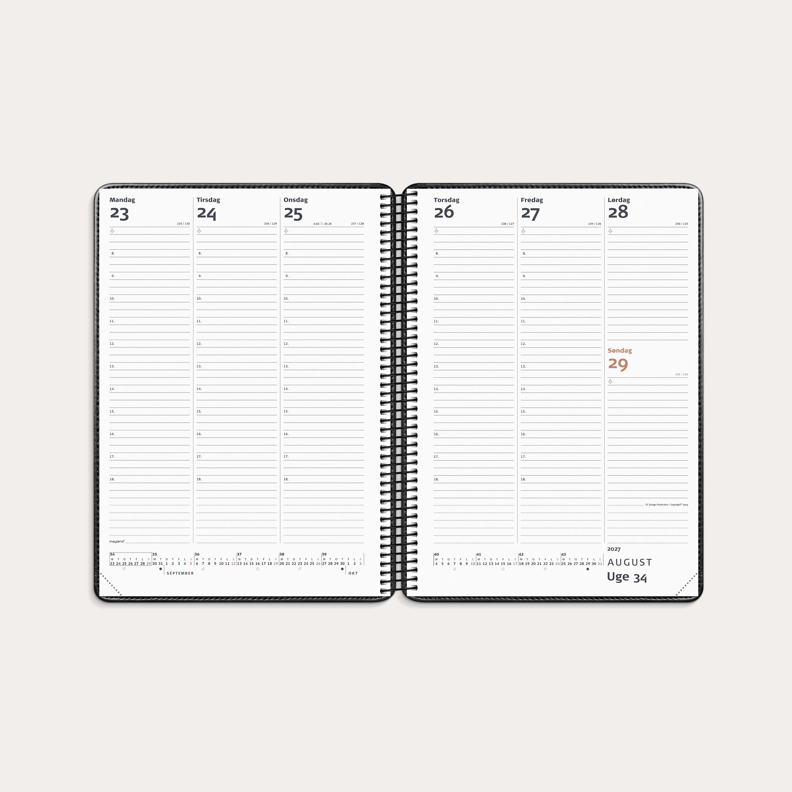 Diplomat ugekalender m/spiral sort kunstskind 2027