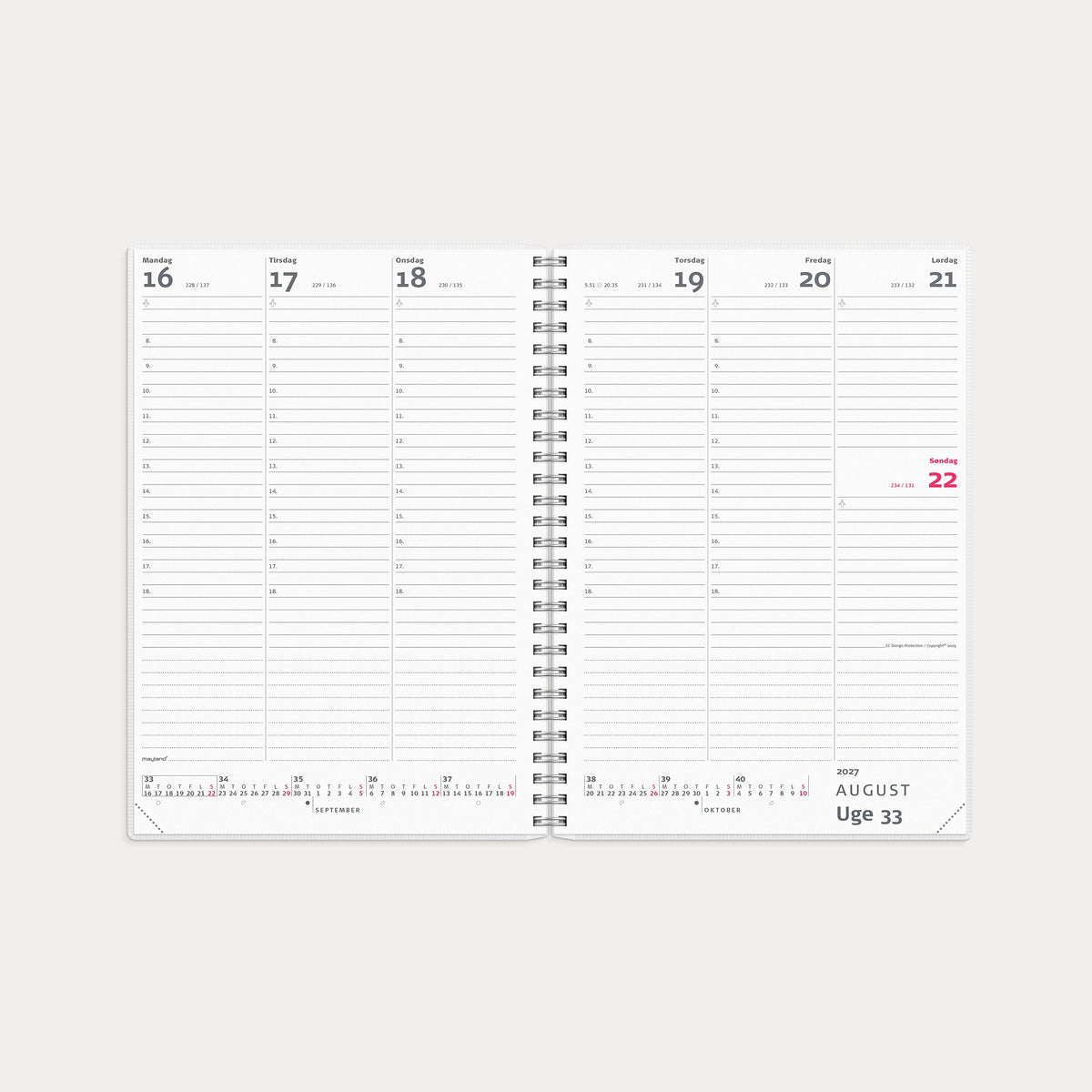 A5 ugekalender højformat m/4 illu. PP-plast 2027