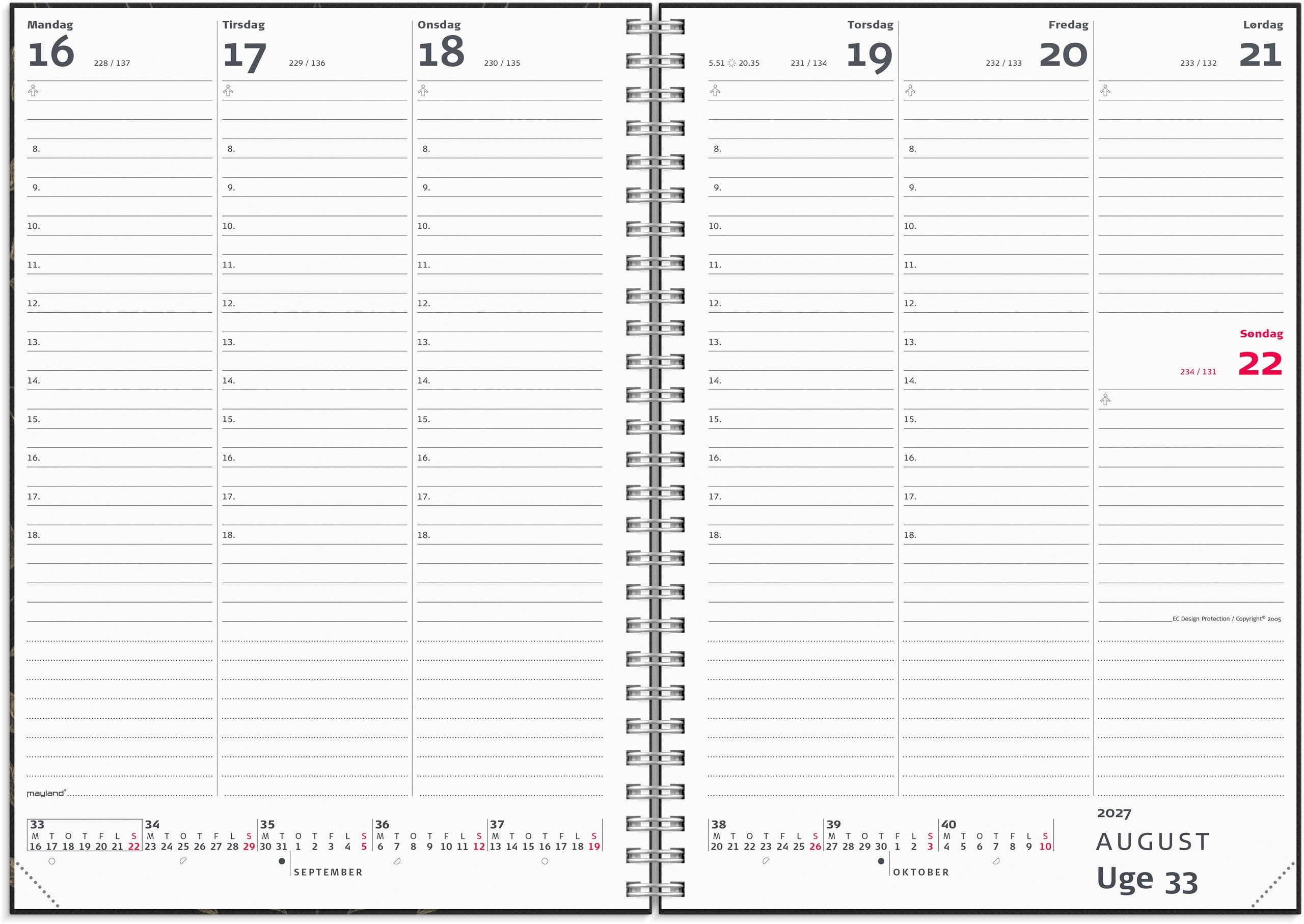 A5 ugekalender højformat matsort genbrugskarton 2027