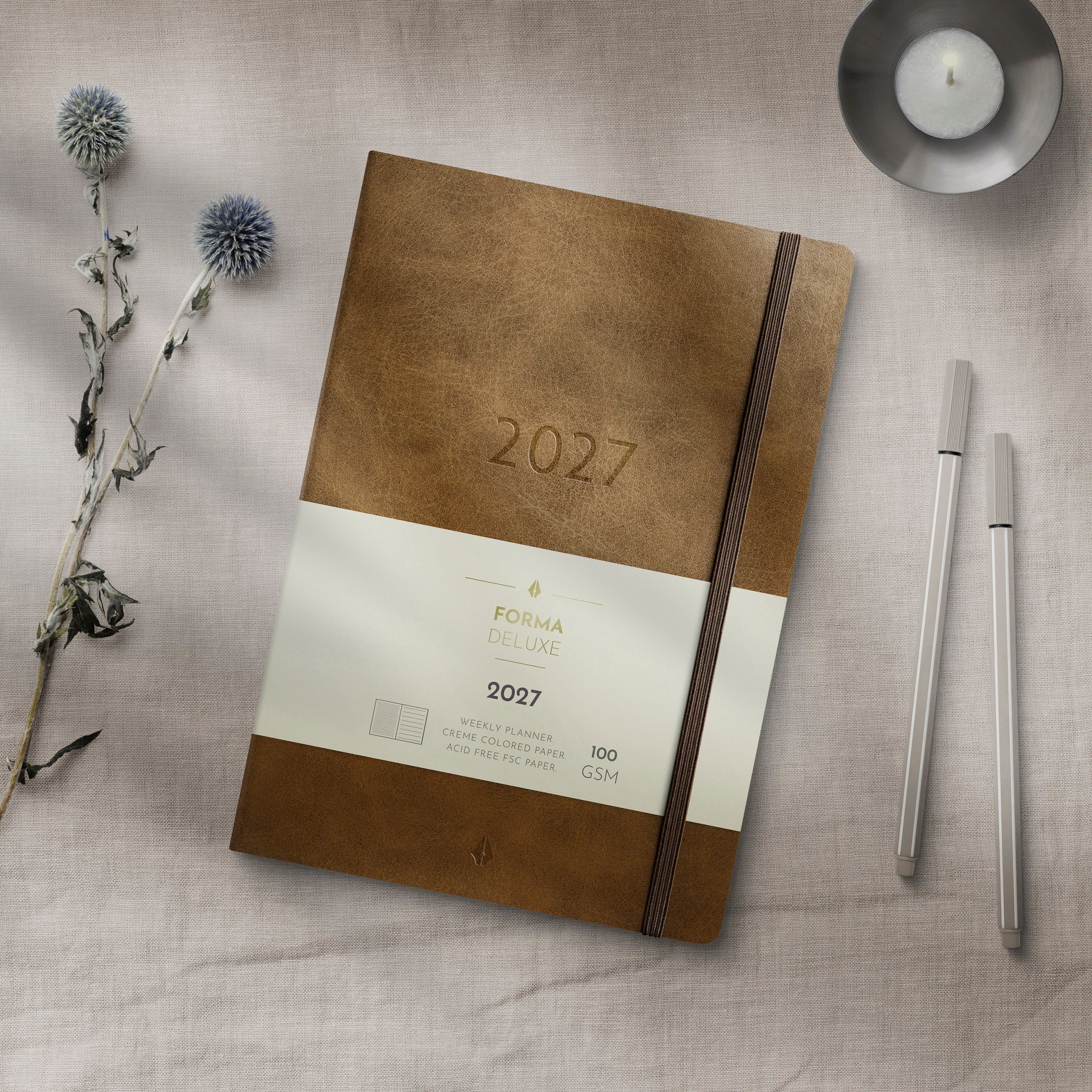 A5 Forma Deluxe ugekalender tværf. brun kunstskind 2027