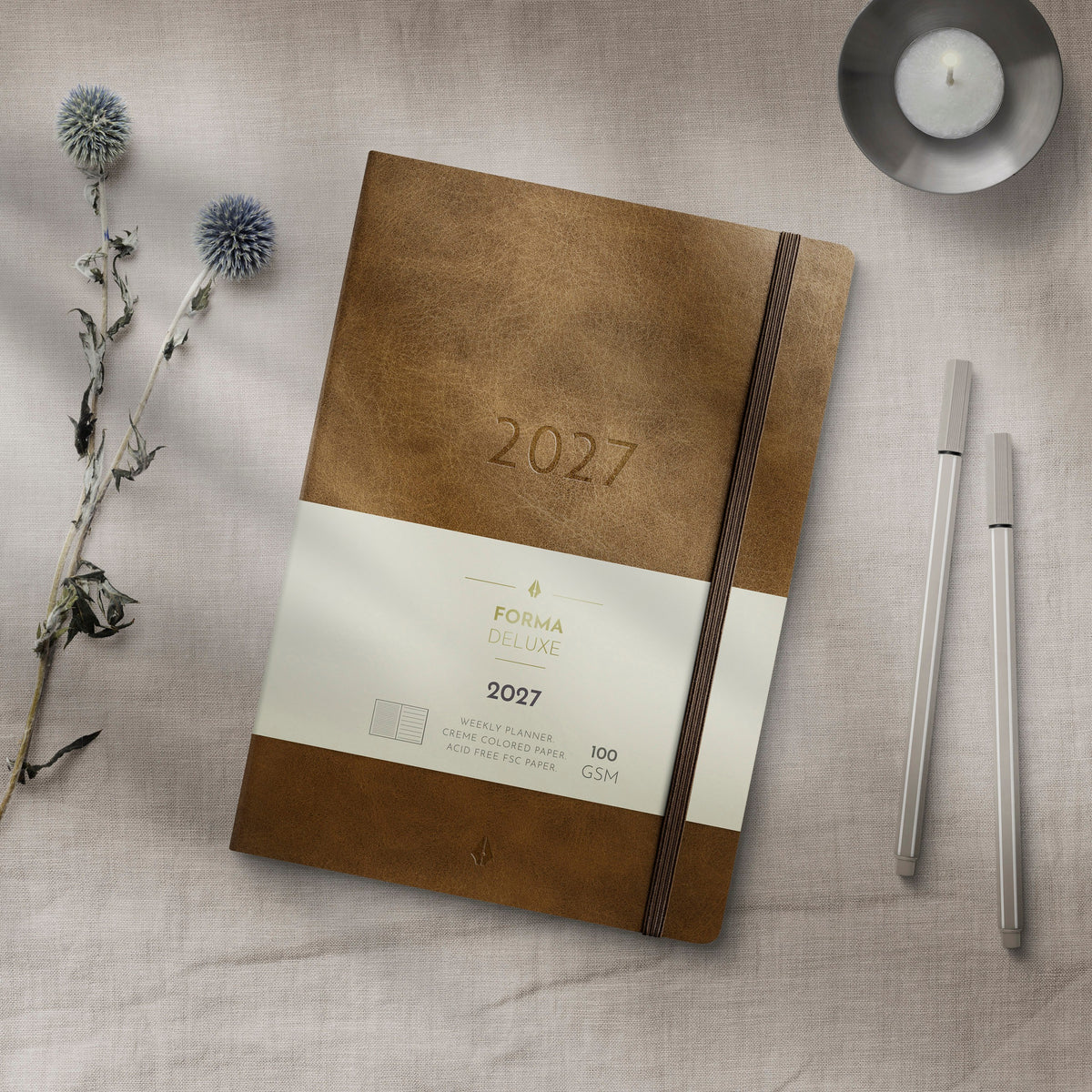 A5 Forma Deluxe ugekalender tværf. brun kunstskind 2027