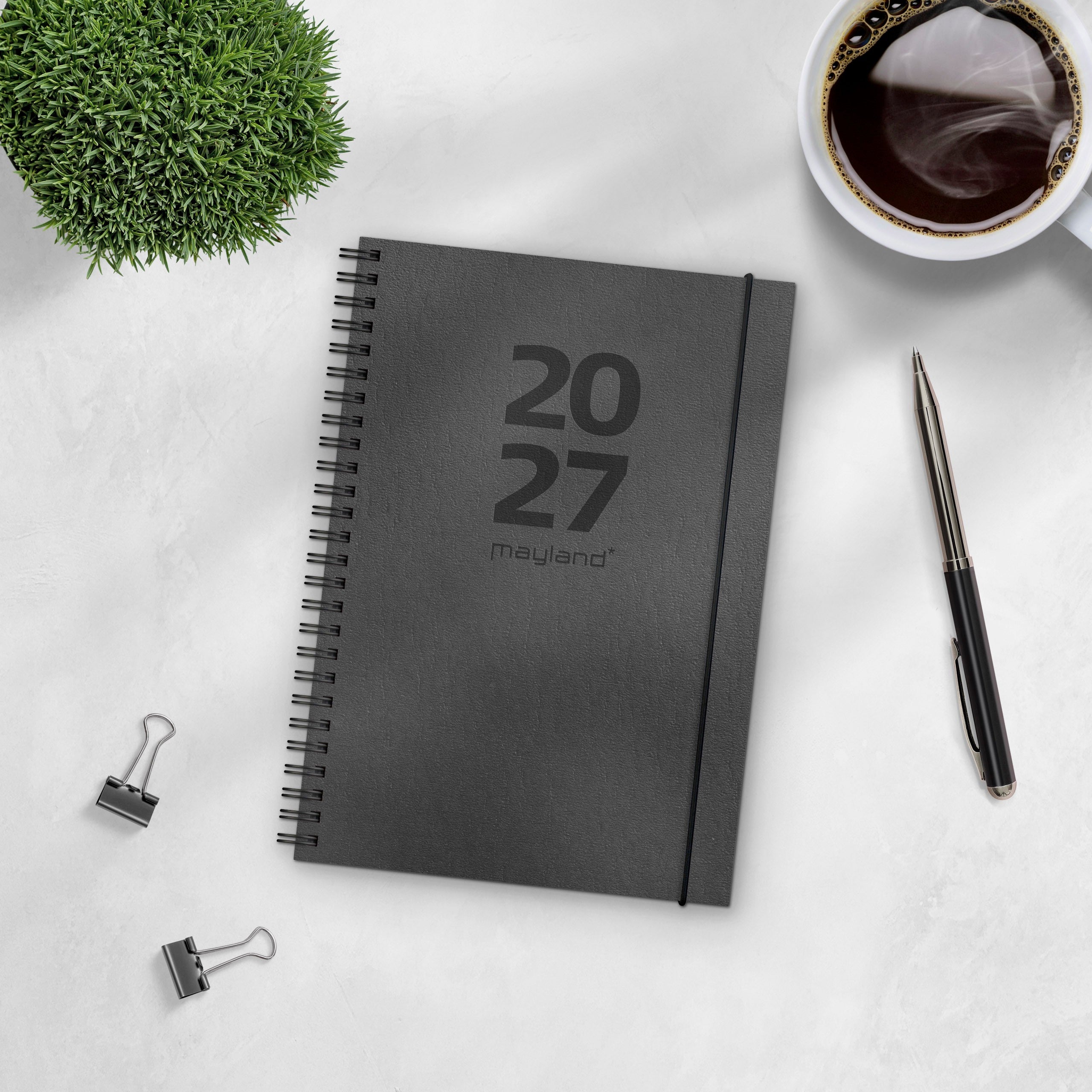 A5 International ugekalender tværf. sort genbrugskarton 2027