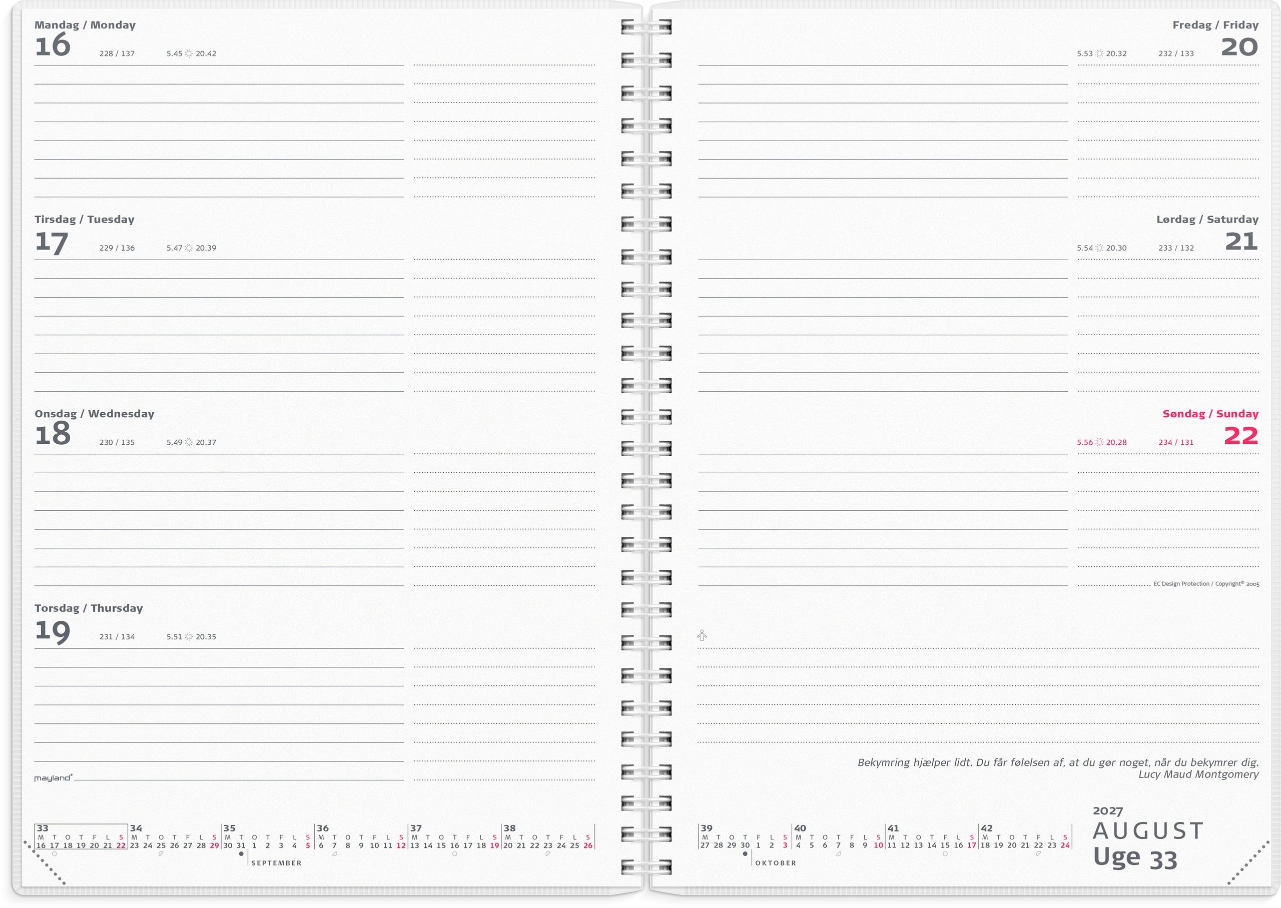 A5 ugekalender tværformat m/4 illu. 2027