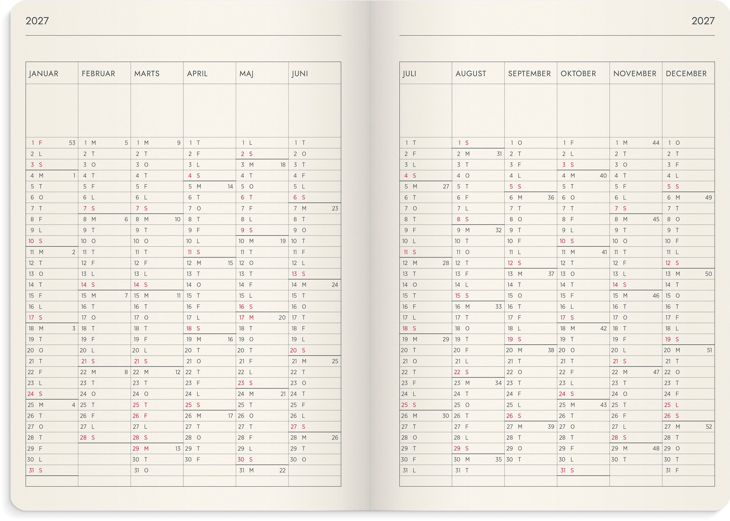 A5 Forma Deluxe ugekalender højf. brun kunstskind 2027