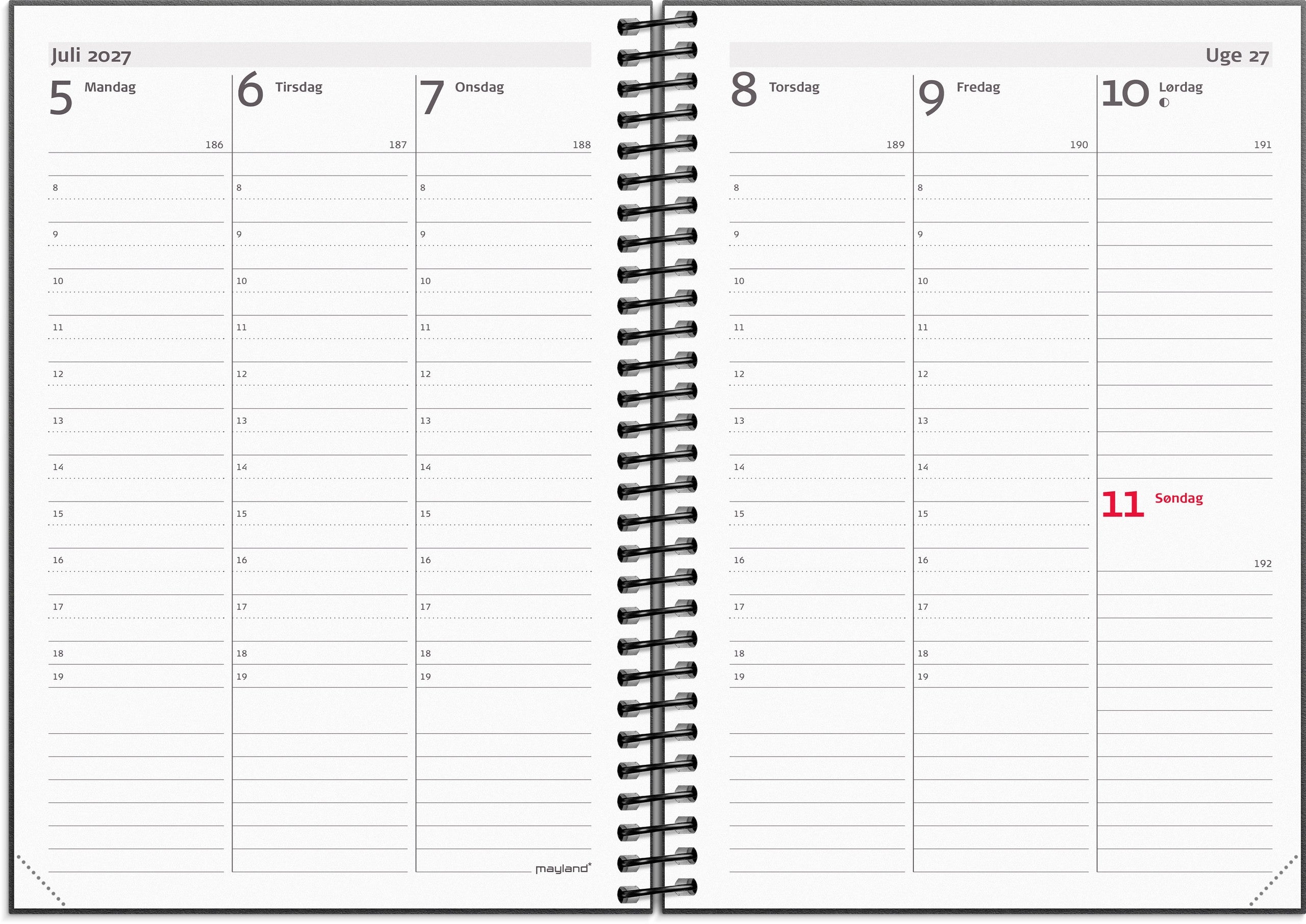 A6 ugekalender højformat matsort genbrugskarton 2027