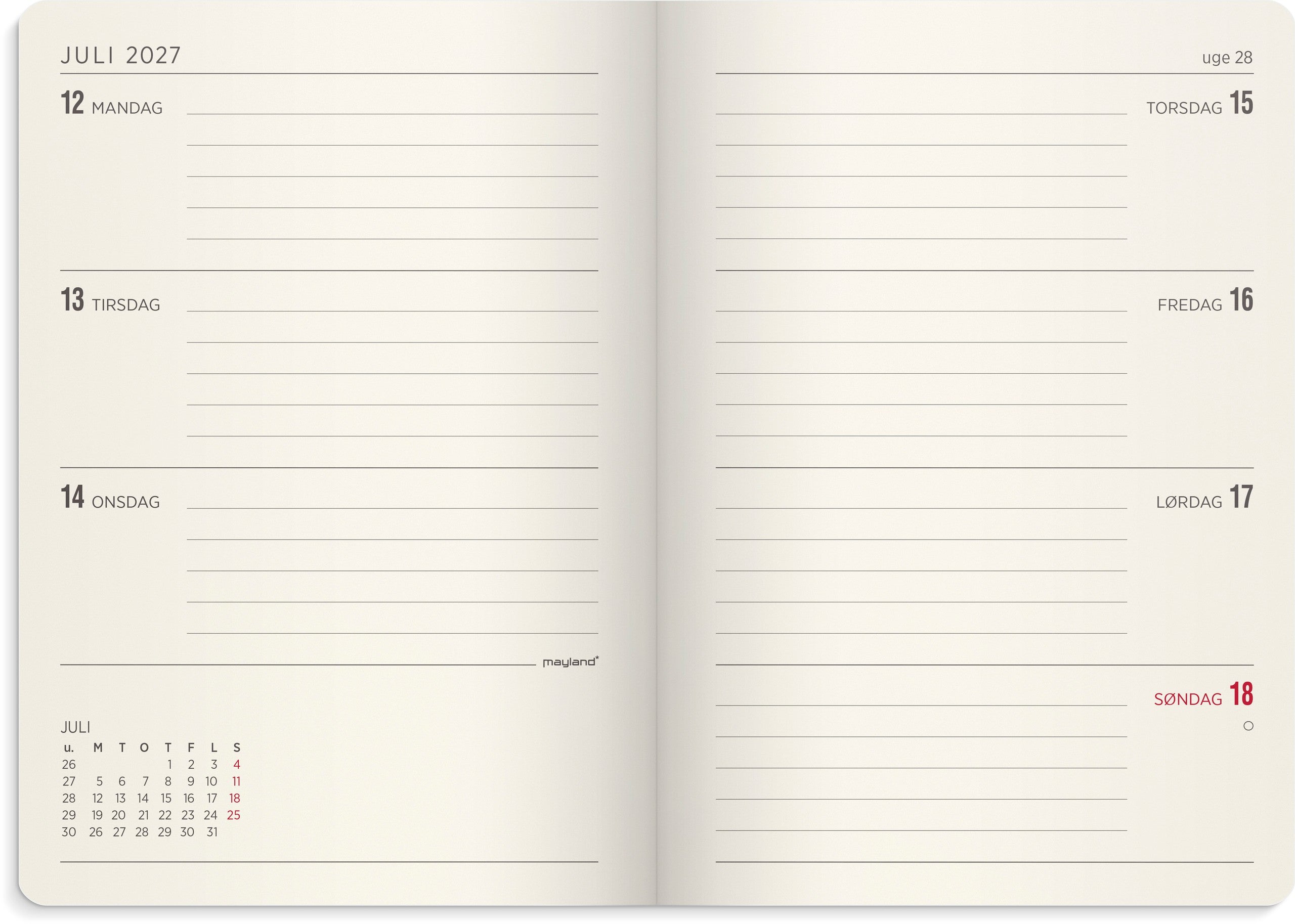 A6 Forma Deluxe ugekalender tværf. brun kunstskind 2027