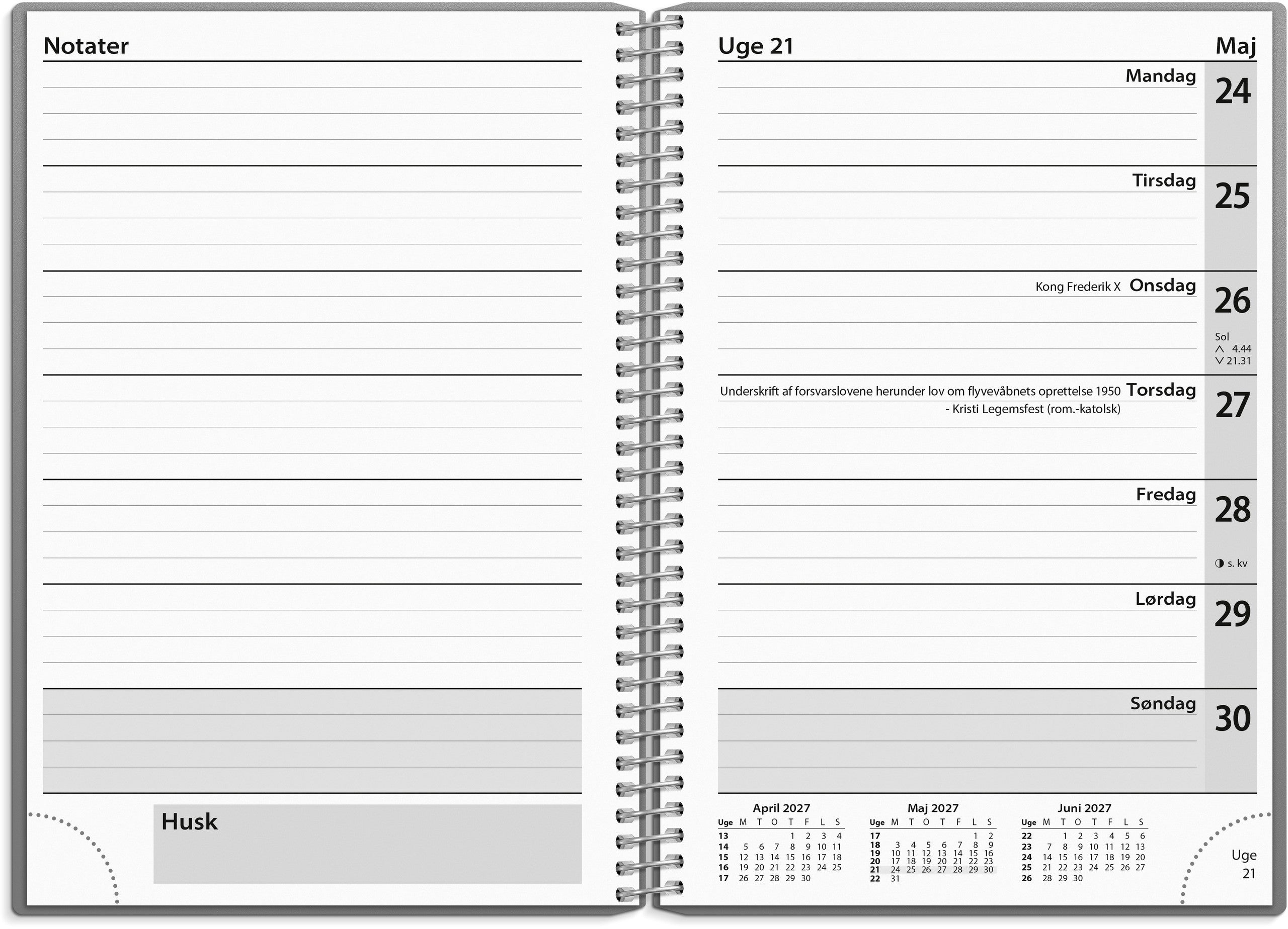 Ugekalender tværformat grå PP-plast 2027