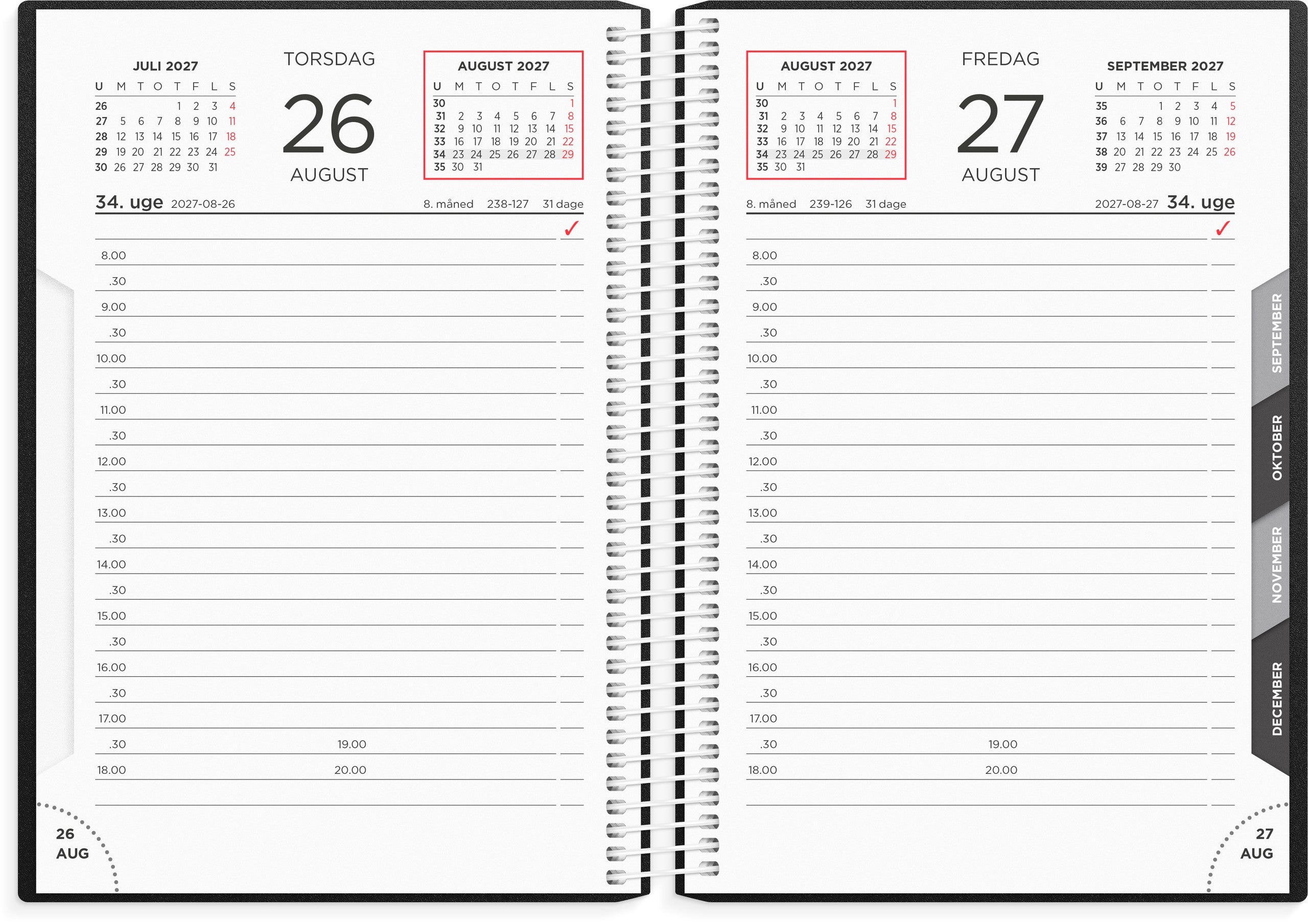Dagkalender sort PP-plast 2027