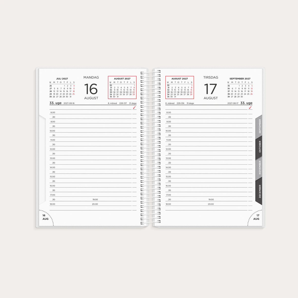 Dagkalender hvid PP-plast 2027