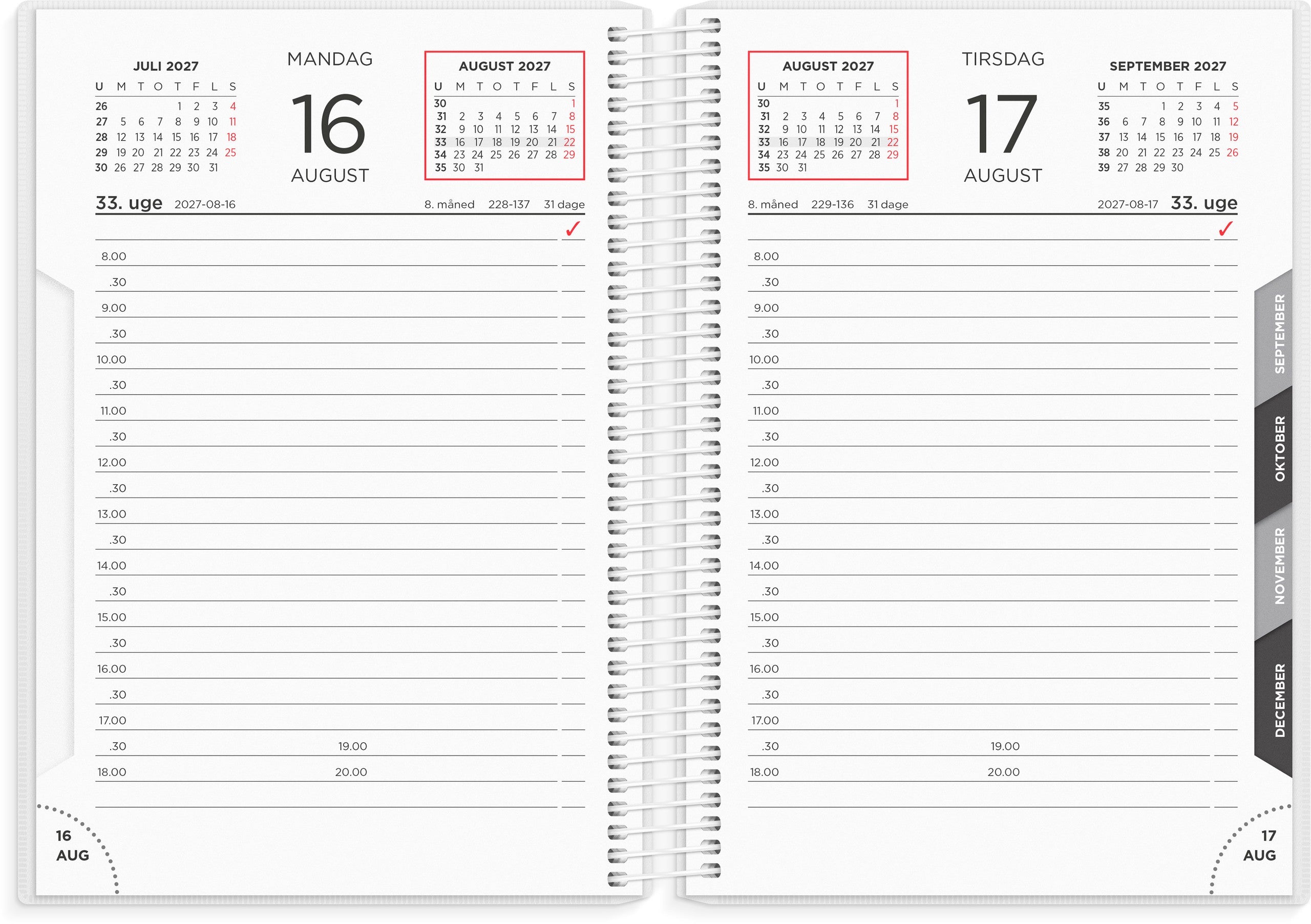 Dagkalender hvid PP-plast 2027