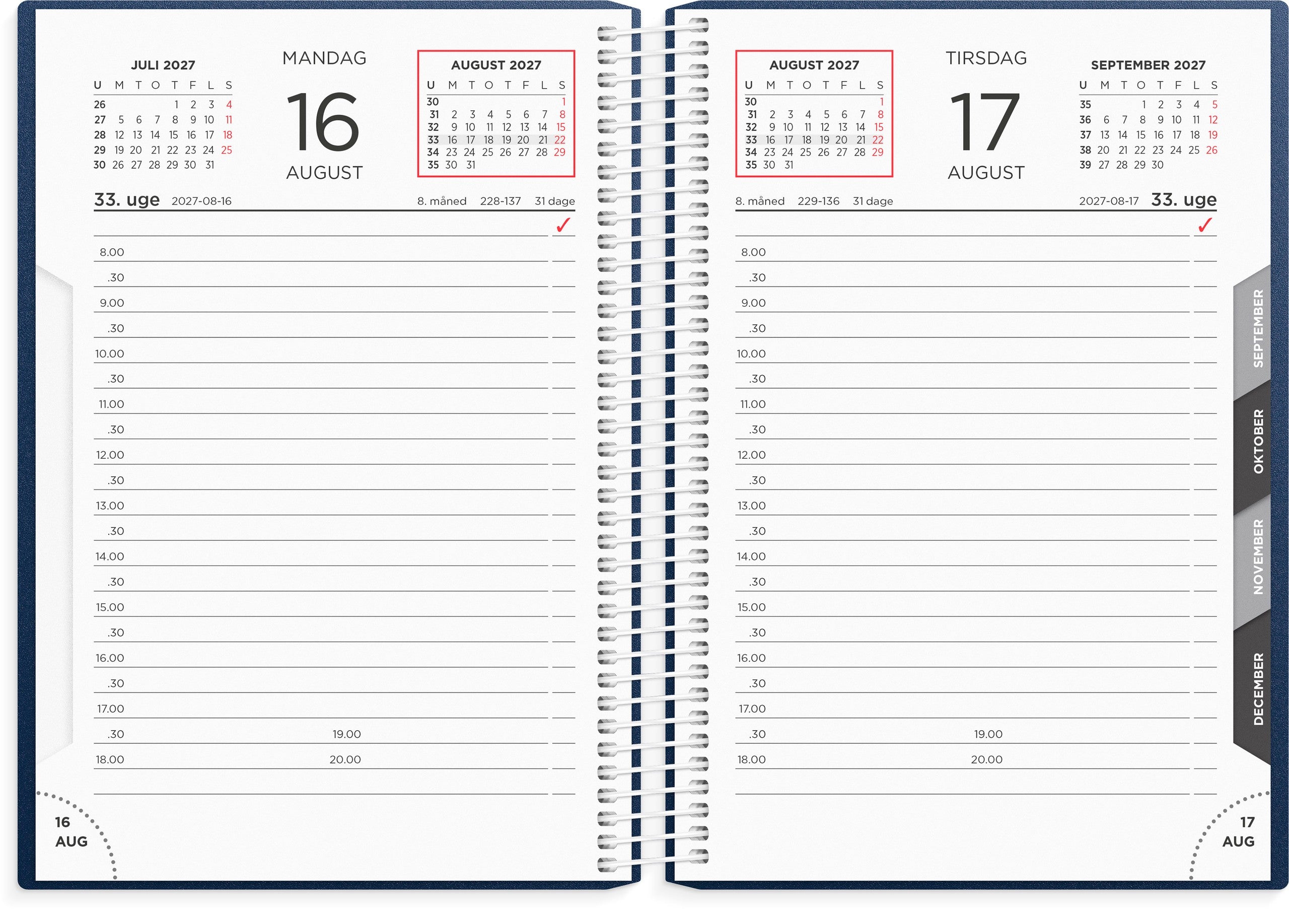 Dagkalender blå PP-plast 2027