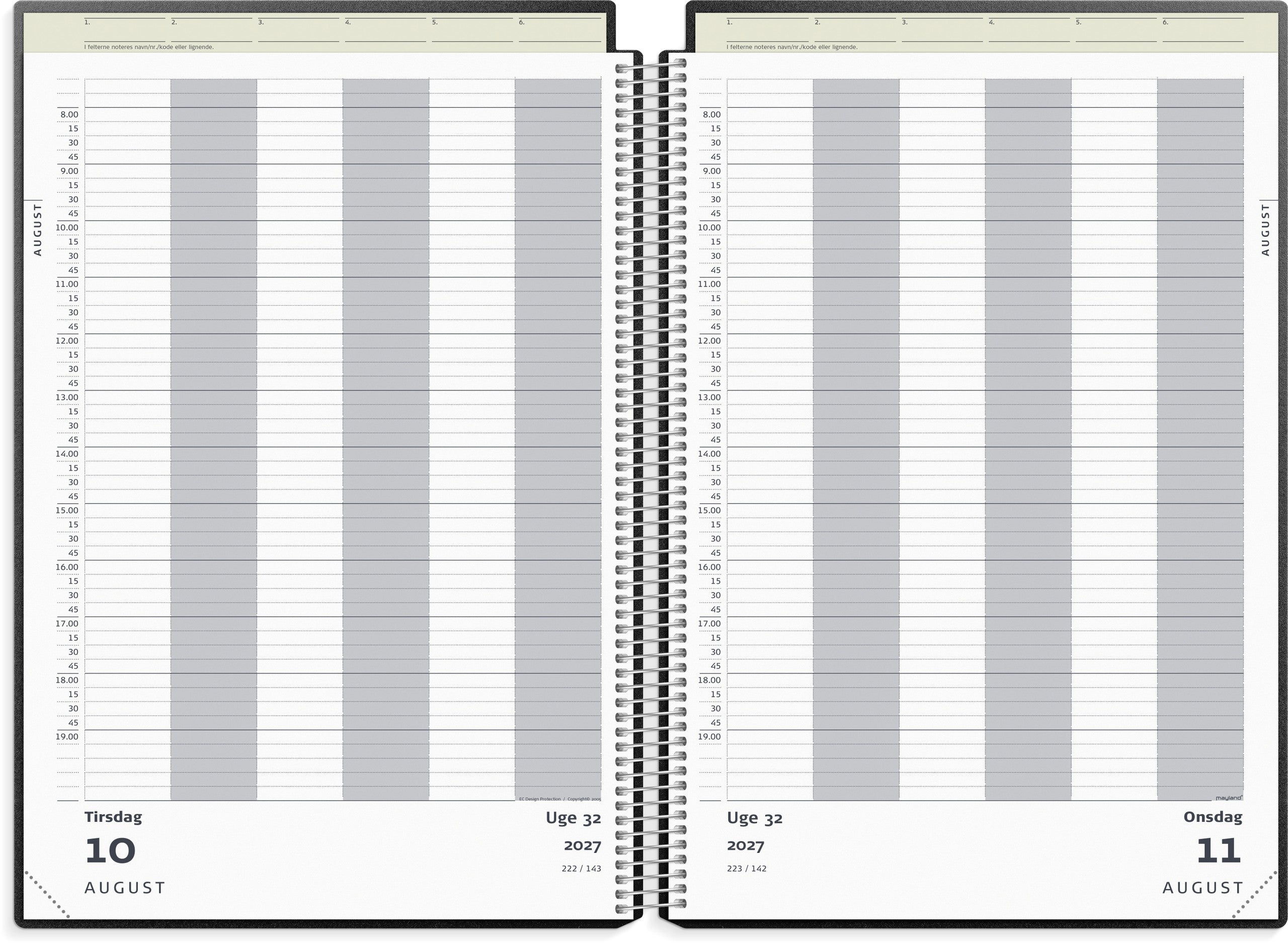Aftalekalender A4 dag sort PP-plast 2027