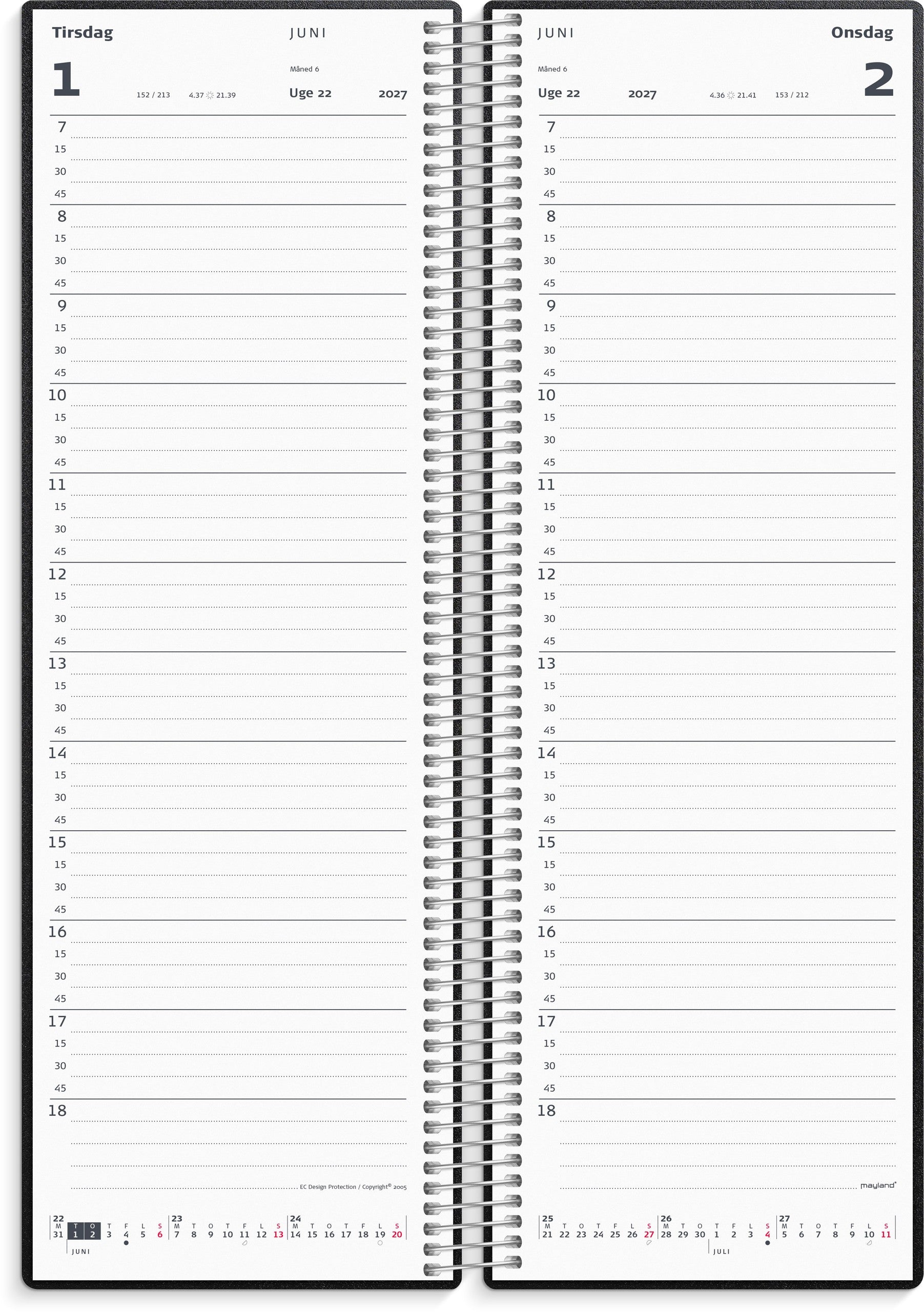 Spiralnoteringskalender dag sort PP-plast 2027
