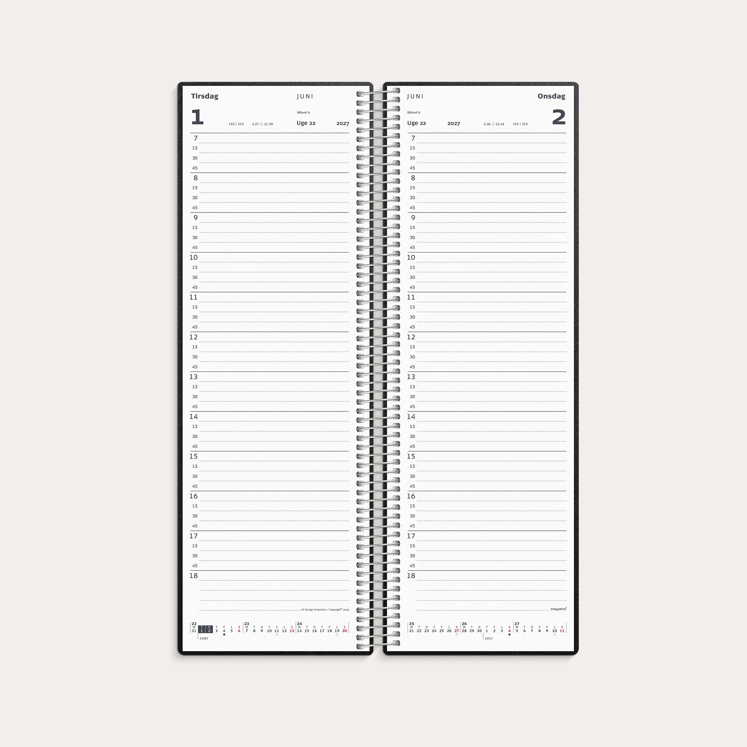 Spiralnoteringskalender dag sort PP-plast 2027