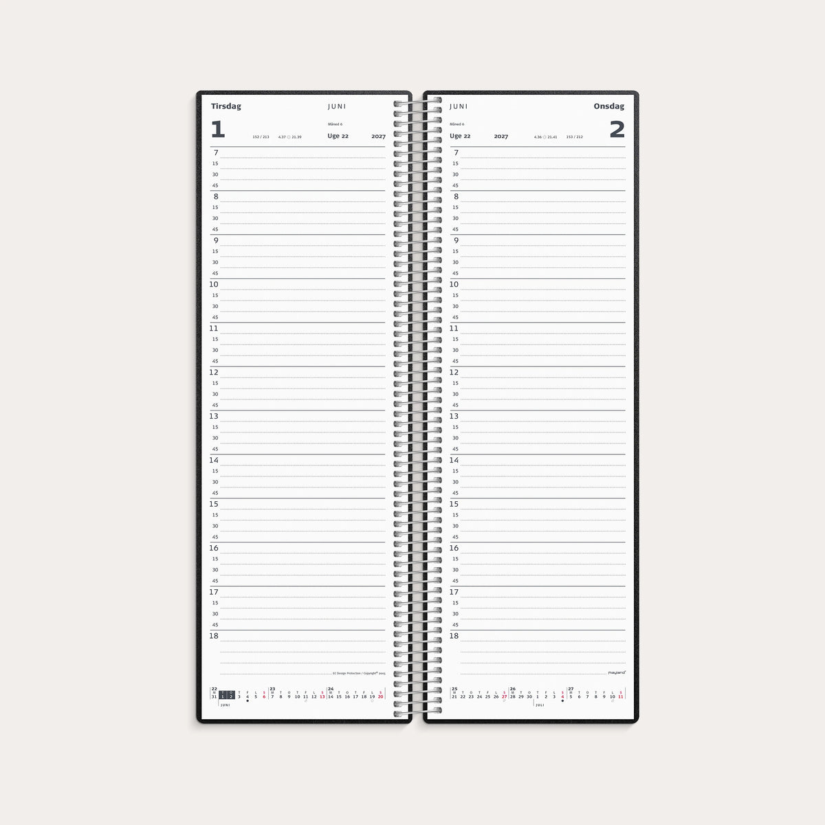 Spiralnoteringskalender dag sort PP-plast 2027