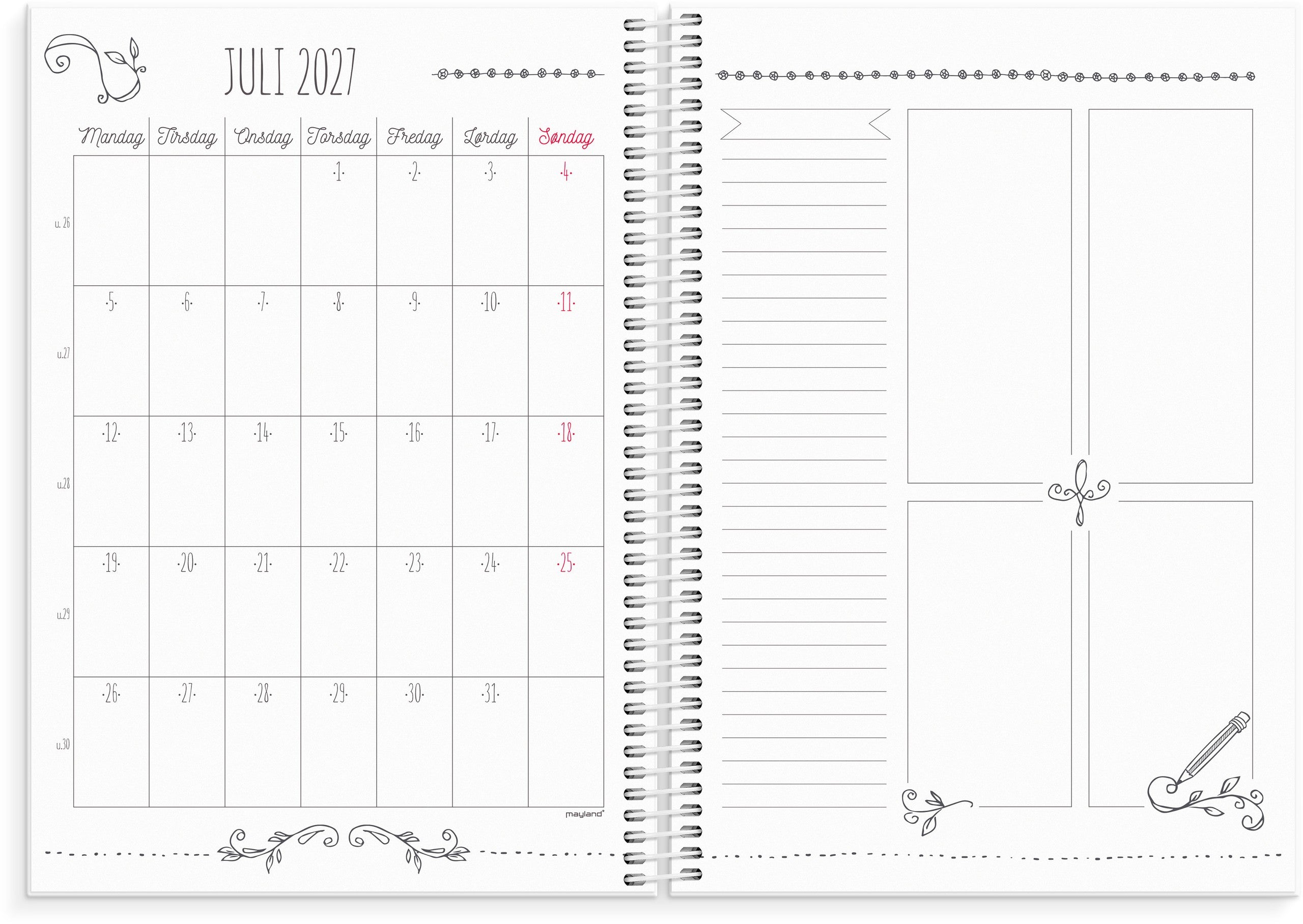 Doodle I A5 ugekalender 2027