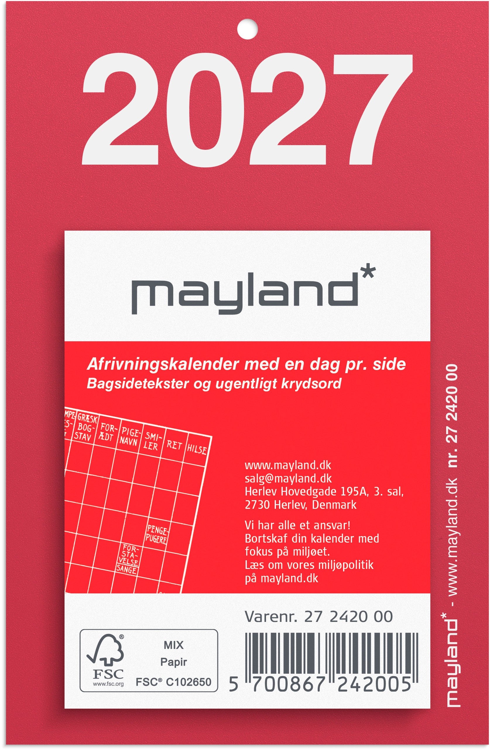 Lille afrivningskalender m/bagsidetekst 2027